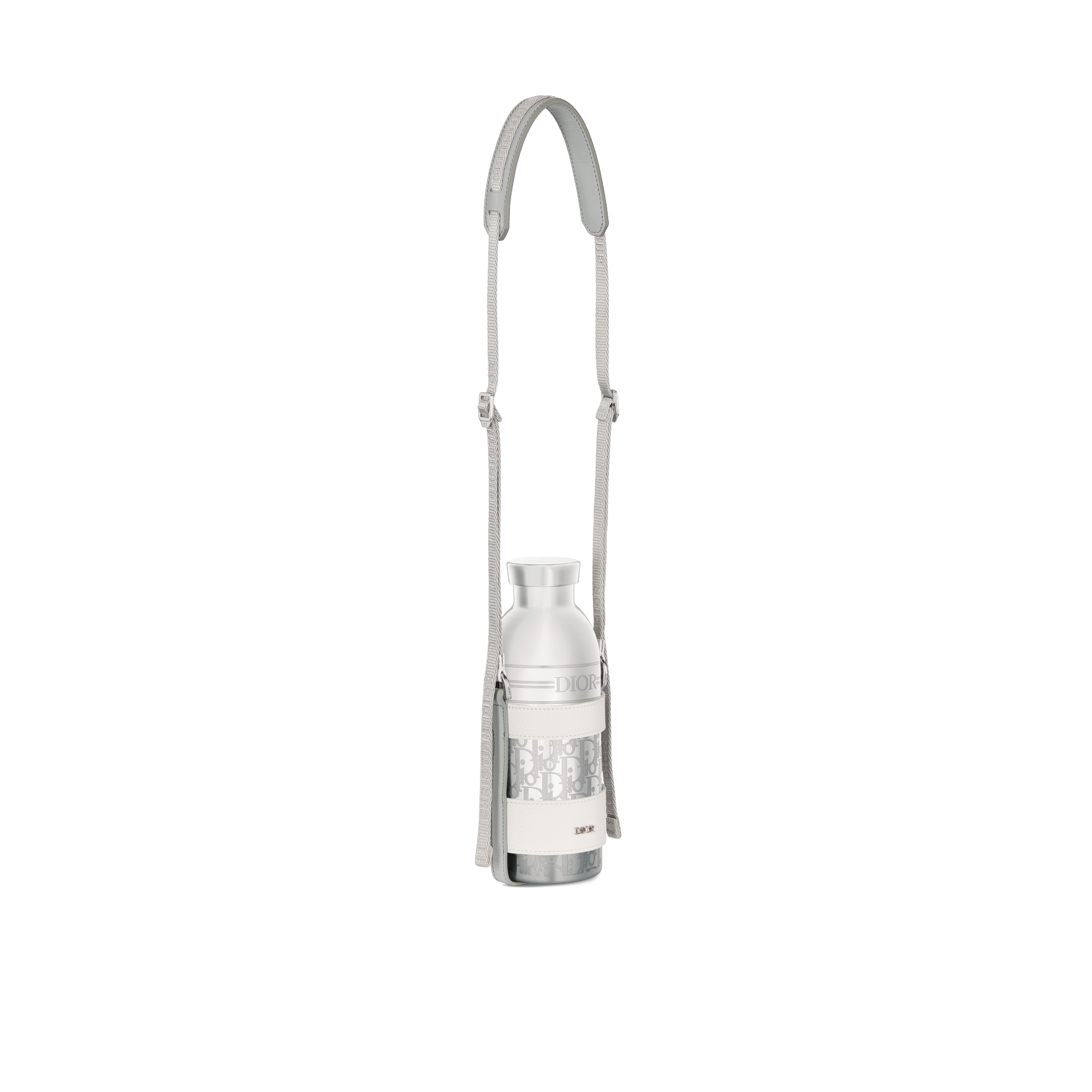 Dior Aqua 水瓶（附肩带） 灰白色粒面牛皮革和不锈钢 Dior Oblique 图案 E03