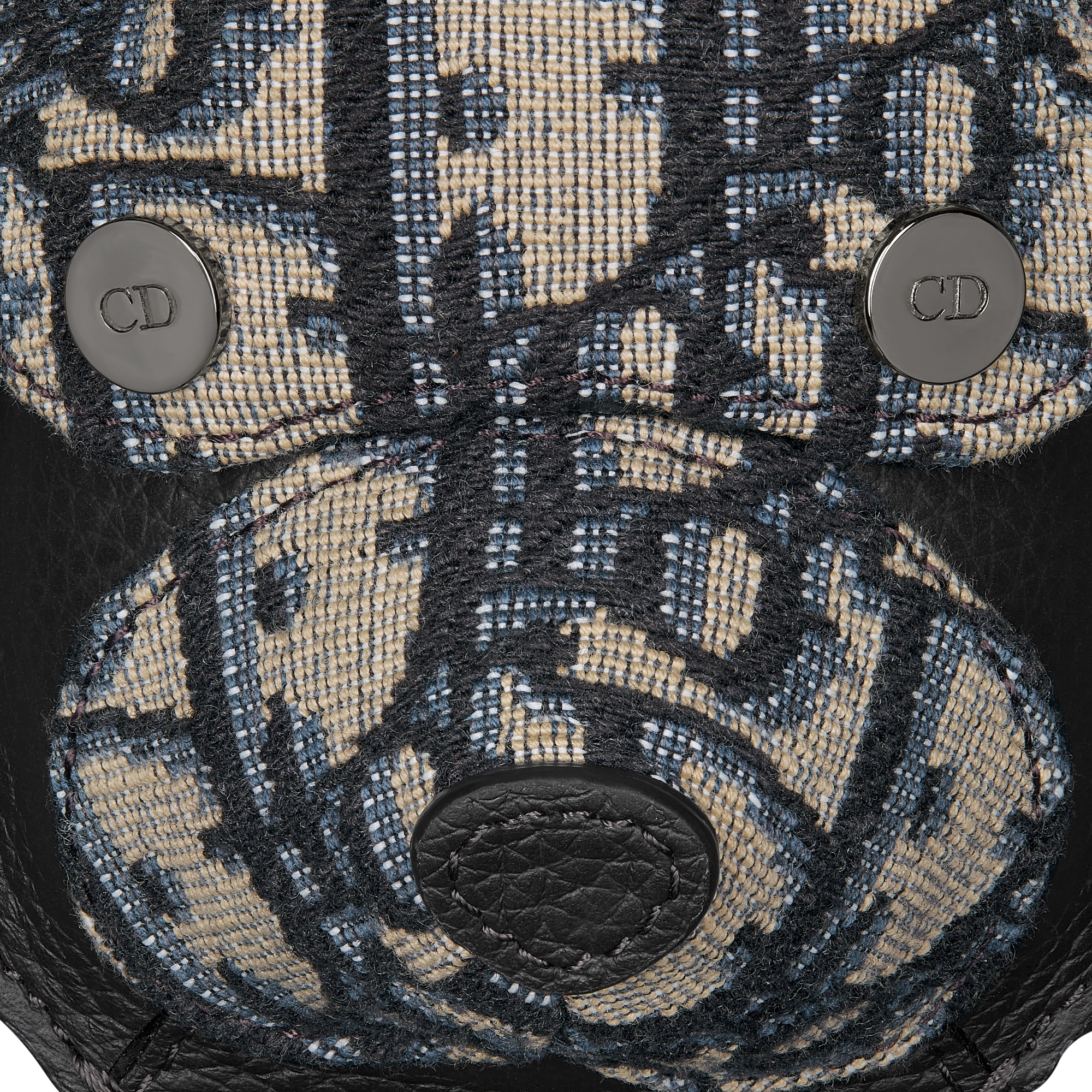 Bobby 耳机套 米色和黑色 Oblique 印花面料搭配黑色粒面牛皮革 E09