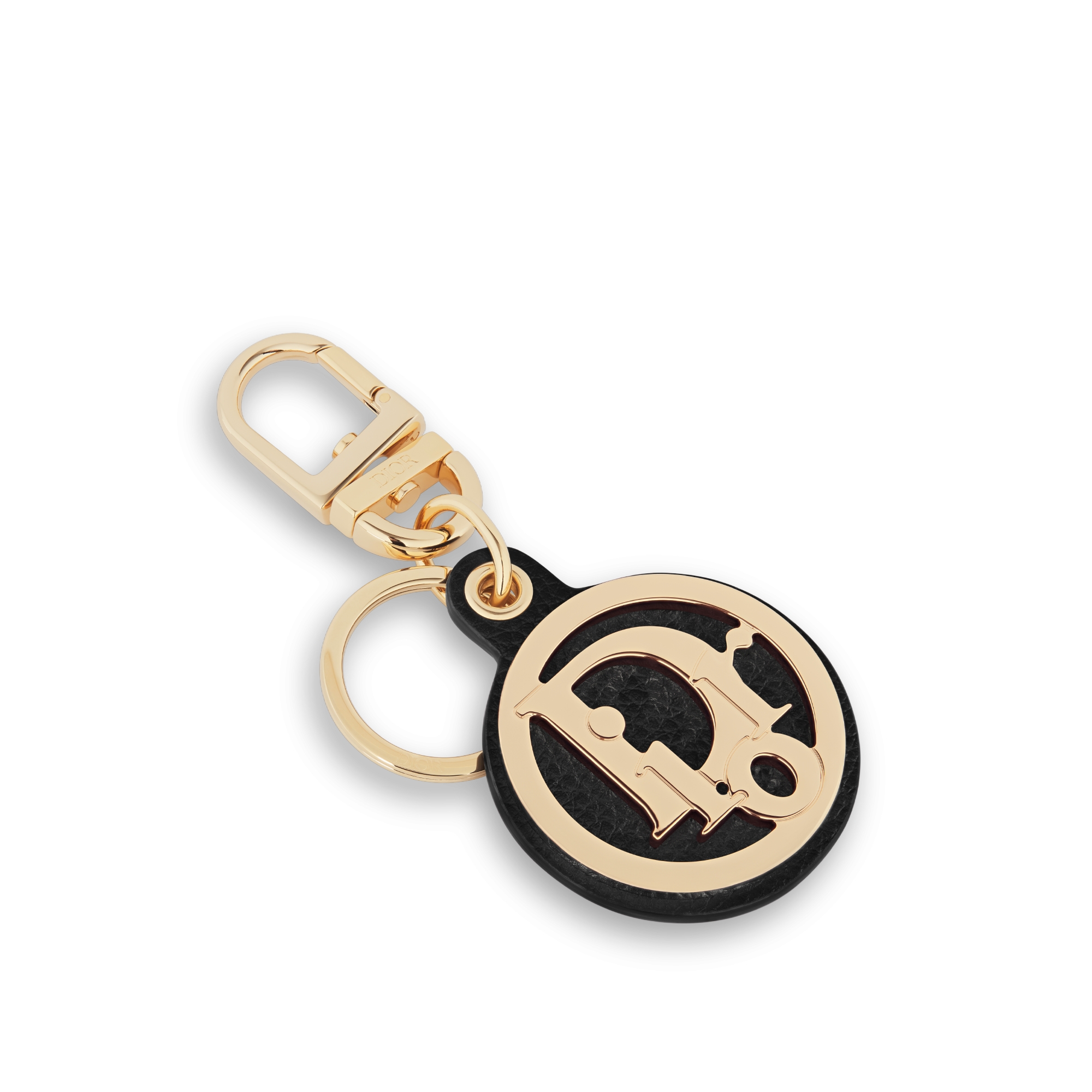 钥匙扣 黑色粒面牛皮革和金色饰面黄铜 E03