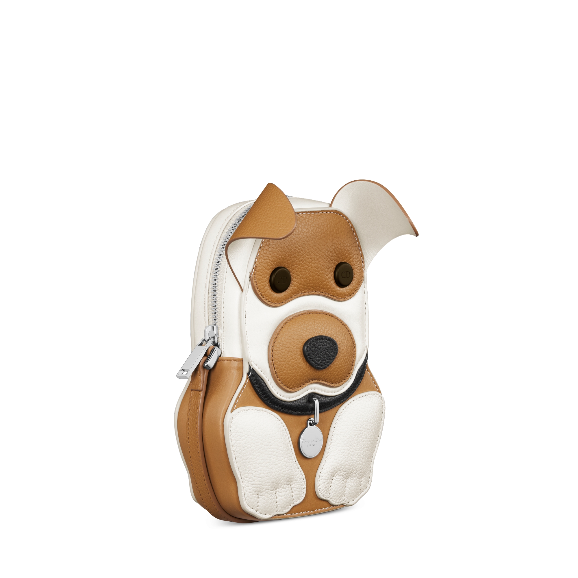 Bobby 拉链迷你手袋 棕色和黑色粒面牛皮革搭配白色光滑牛皮革 E03