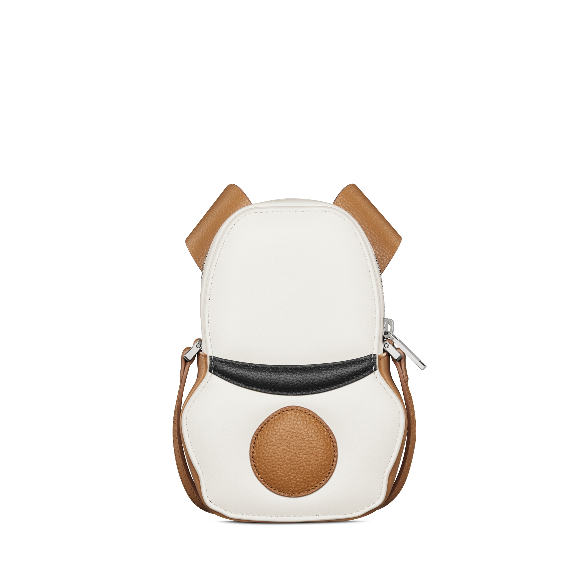 Bobby 拉链迷你手袋 棕色和黑色粒面牛皮革搭配白色光滑牛皮革 E08