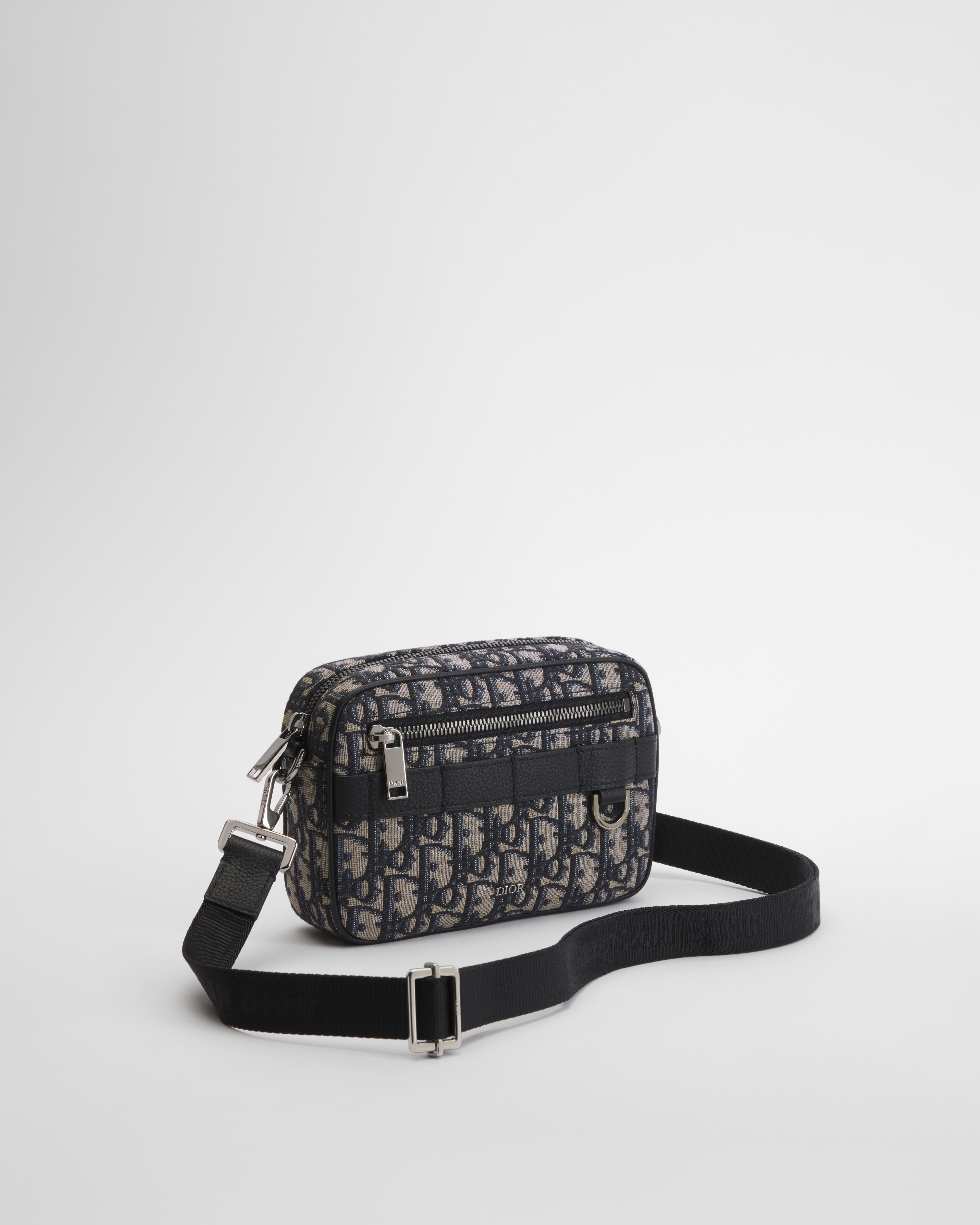 迷你 Safari 手袋（附肩带） 米色和黑色 Oblique 印花面料 E03