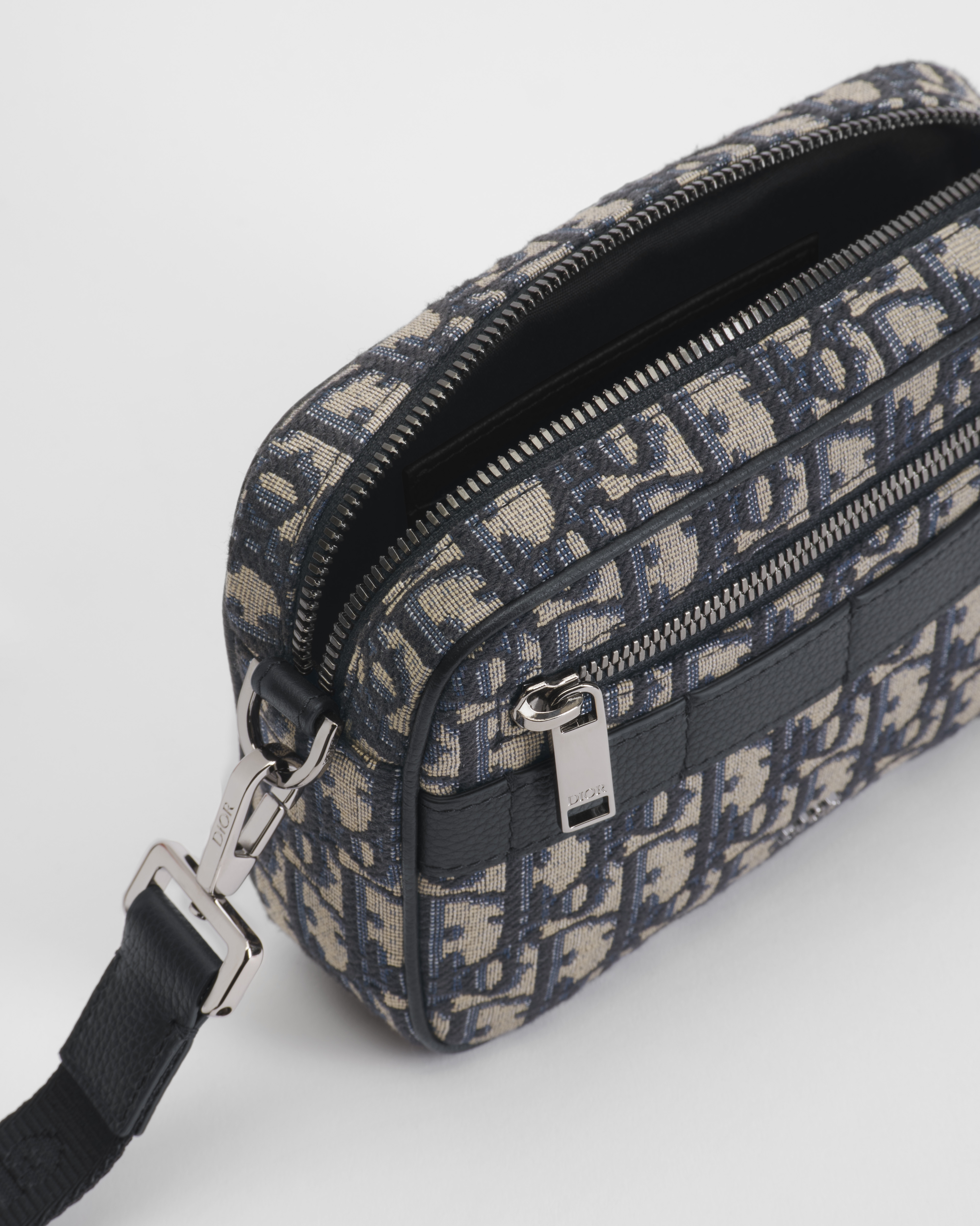 迷你 Safari 手袋（附肩带） 米色和黑色 Oblique 印花面料 E06