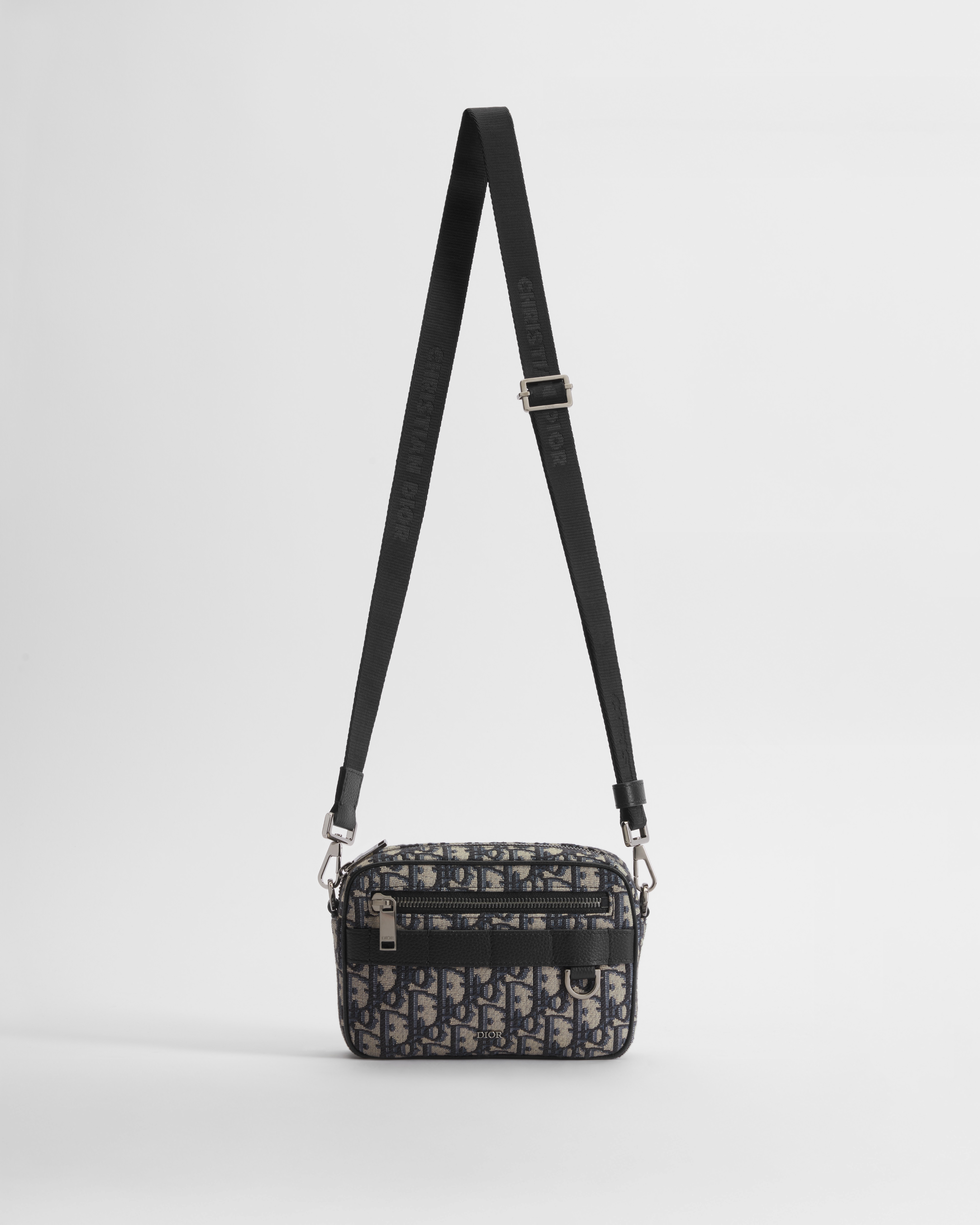 迷你 Safari 手袋（附肩带） 米色和黑色 Oblique 印花面料 E07