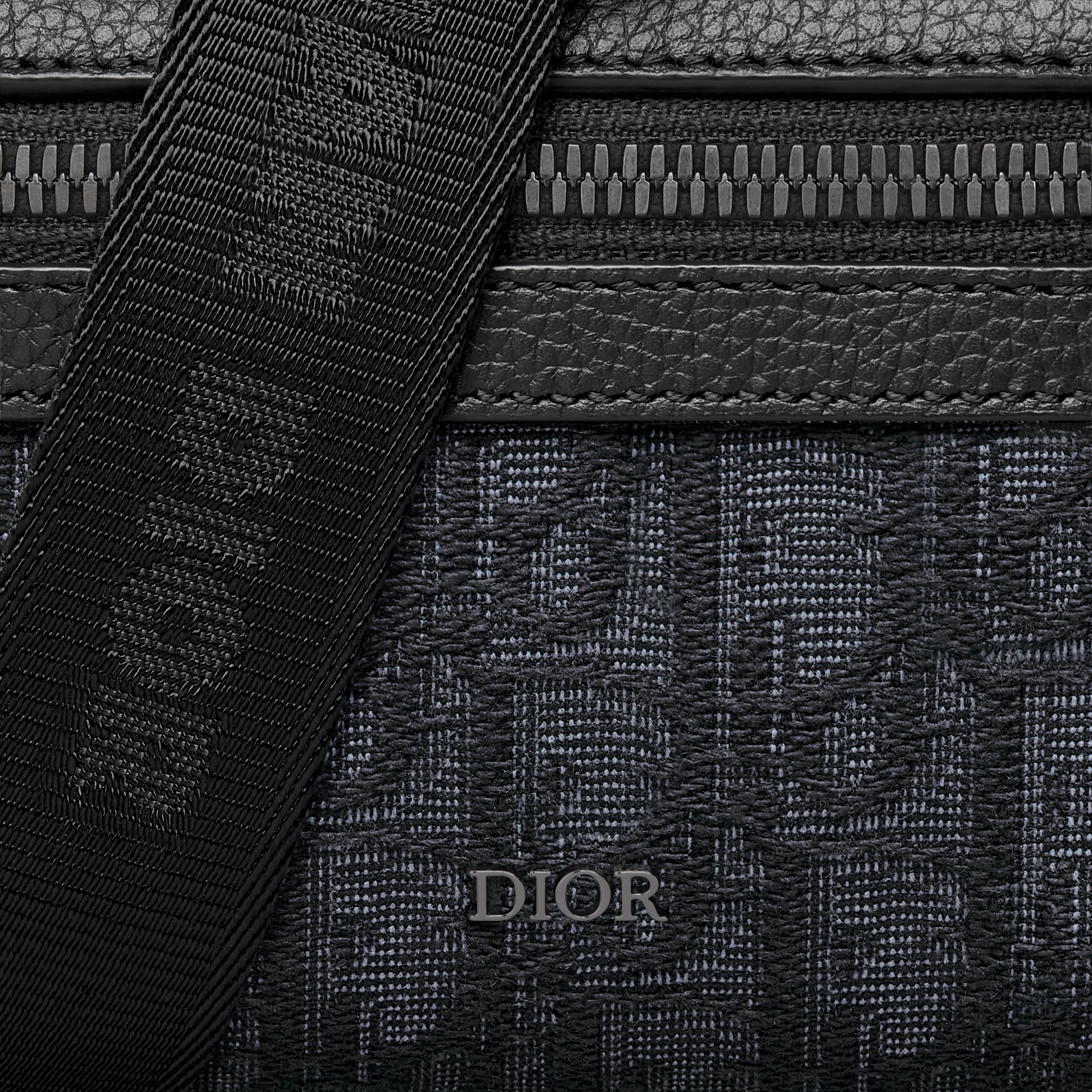 迷你 Rider 2.0 拉链式信使包 黑色 Oblique 印花面料和黑色粒面牛皮革 E09