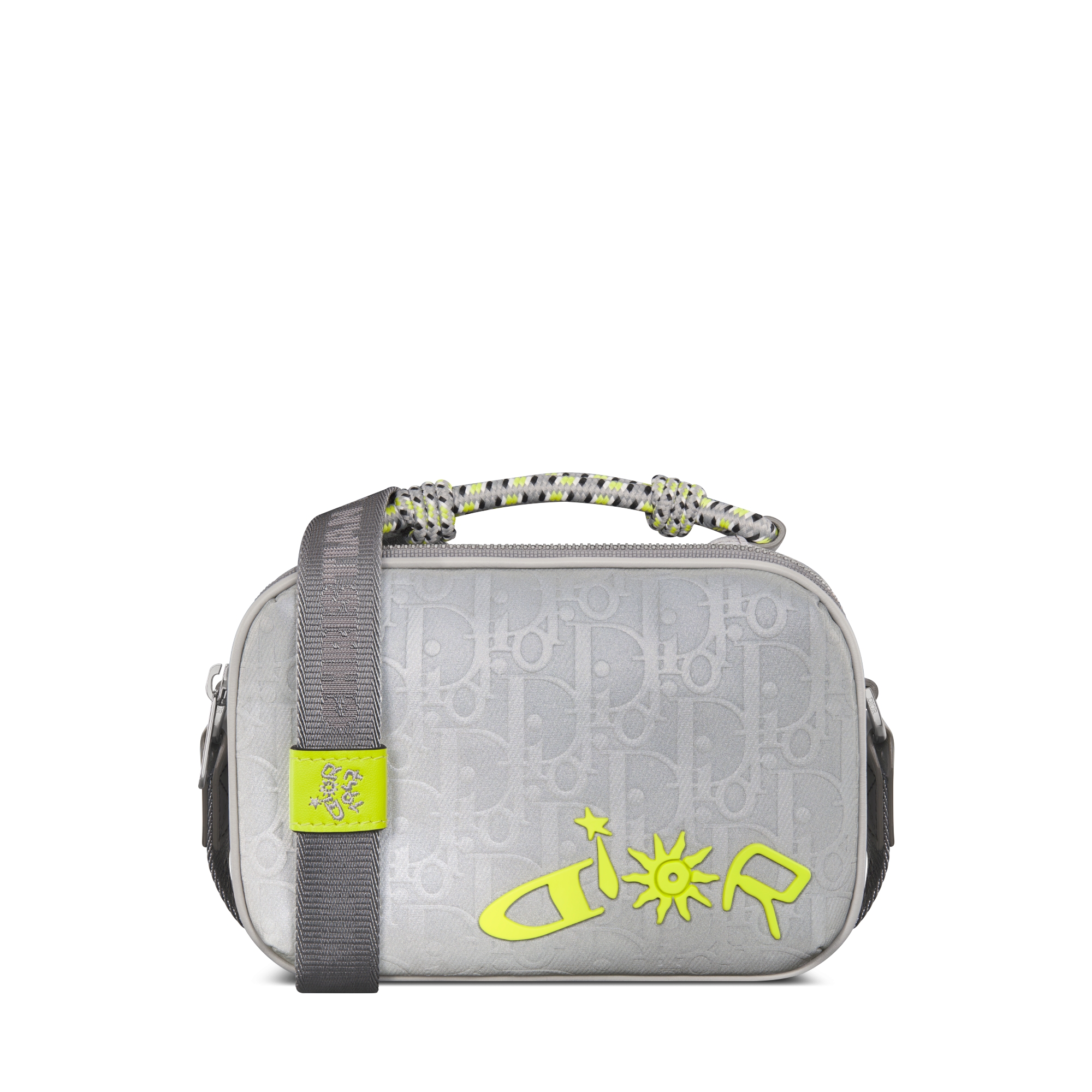 迷你 DIOR AND LEWIS HAMILTON 拉链包 银色调 Oblique 印花反光锦纶 E01