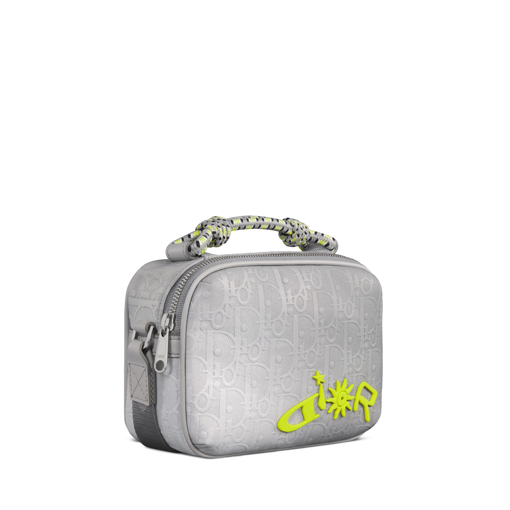 迷你 DIOR AND LEWIS HAMILTON 拉链包 银色调 Oblique 印花反光锦纶 E03