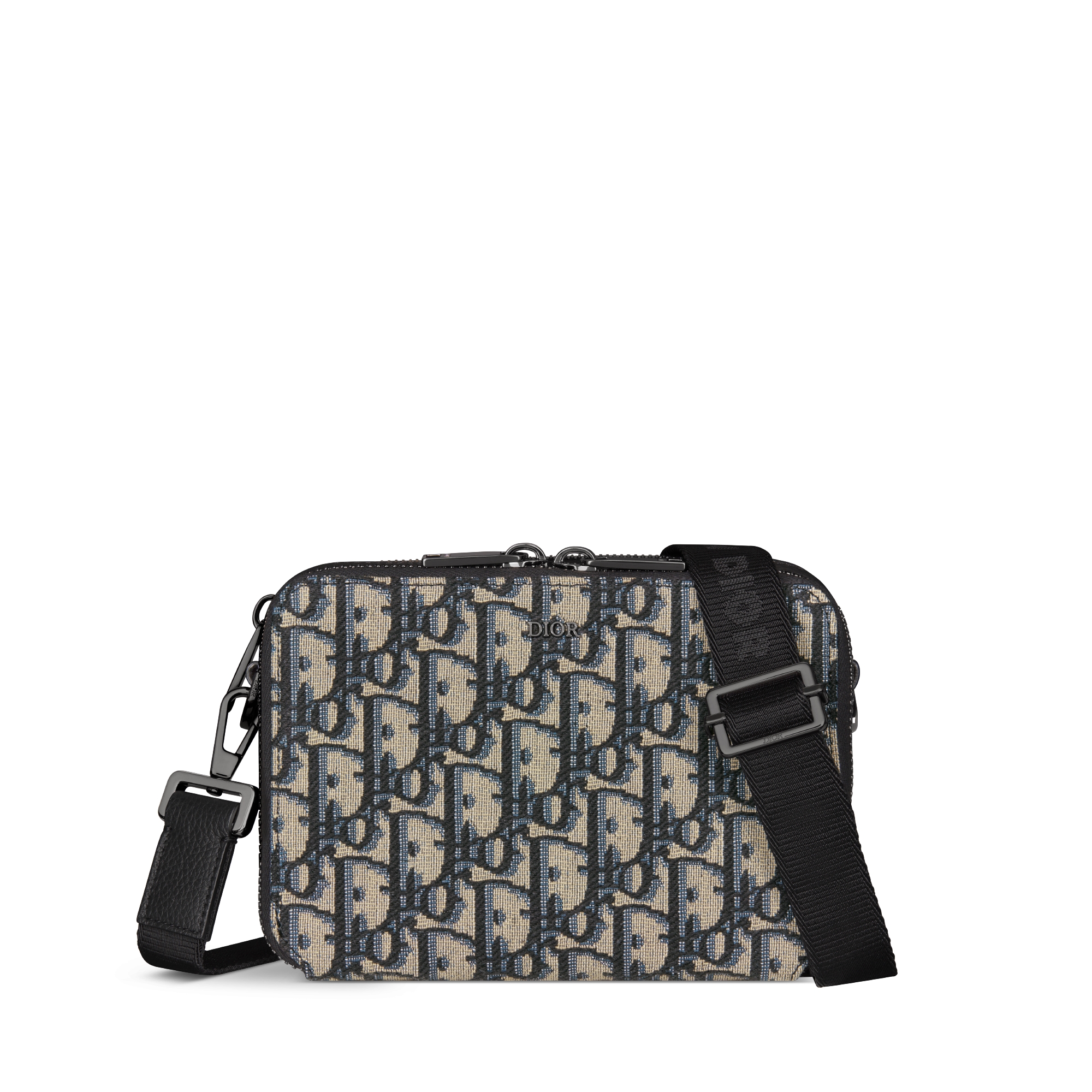 拉链手拿包（附肩带） 米色和黑色 Oblique 印花面料 E01