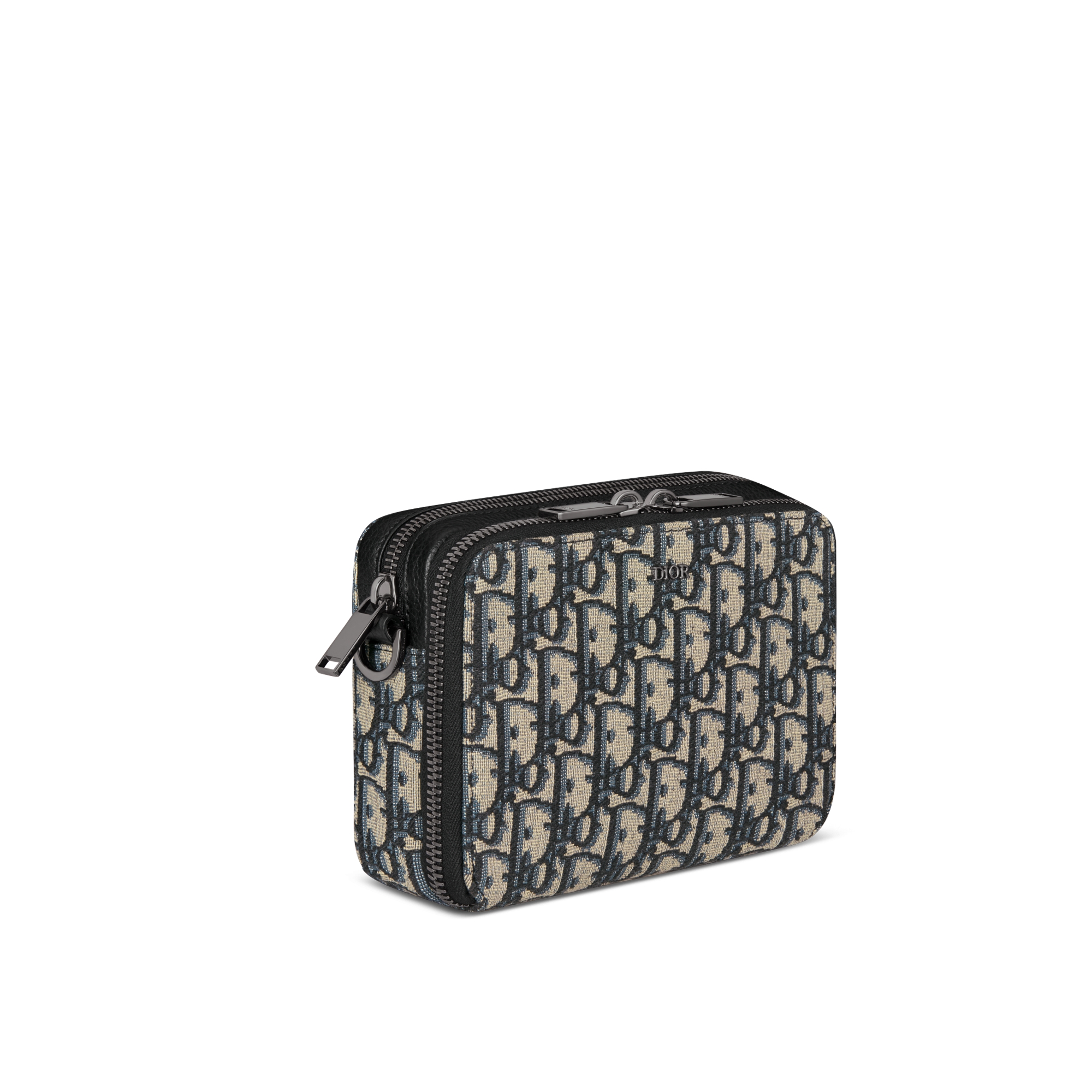 拉链手拿包（附肩带） 米色和黑色 Oblique 印花面料 E03