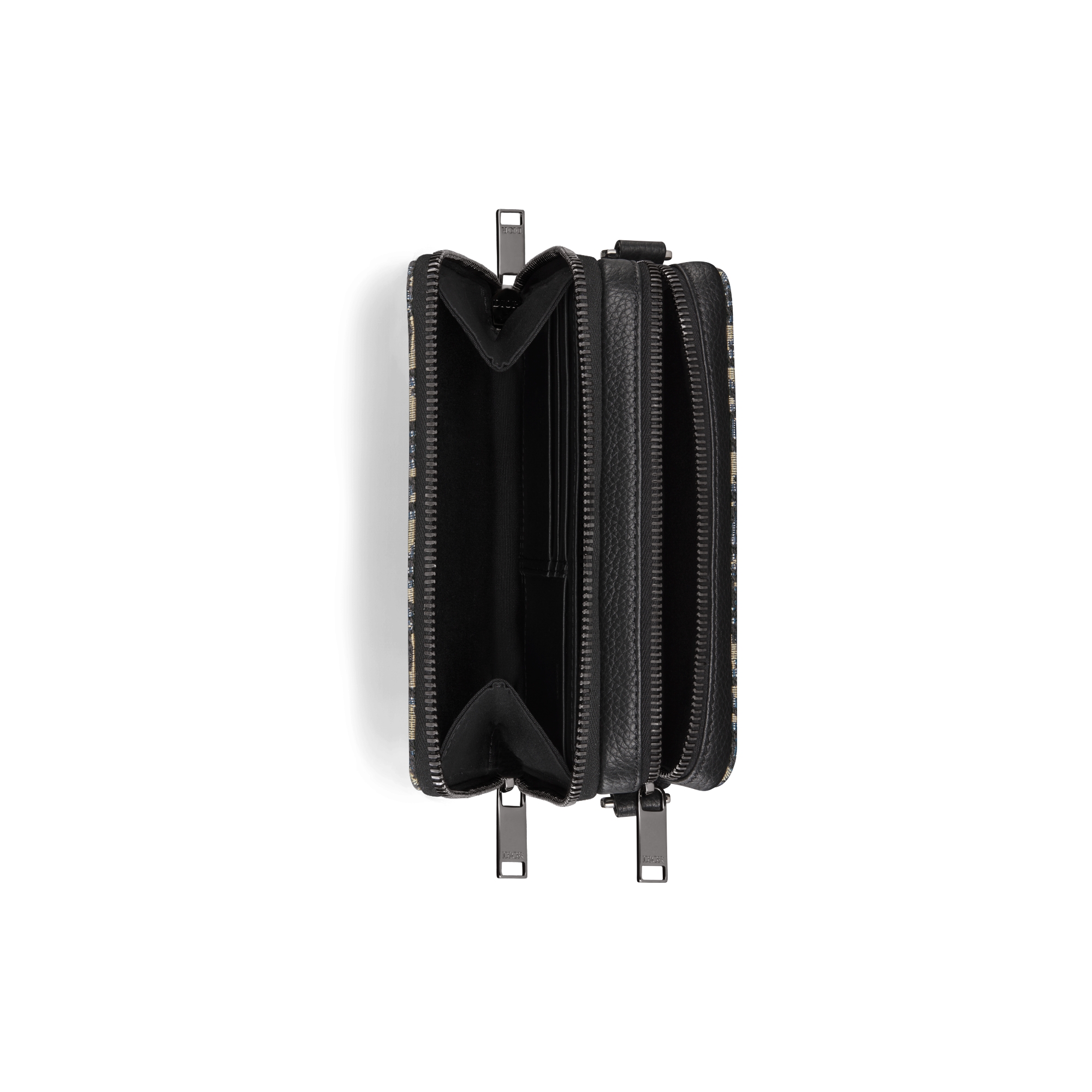 拉链手拿包（附肩带） 米色和黑色 Oblique 印花面料 E06