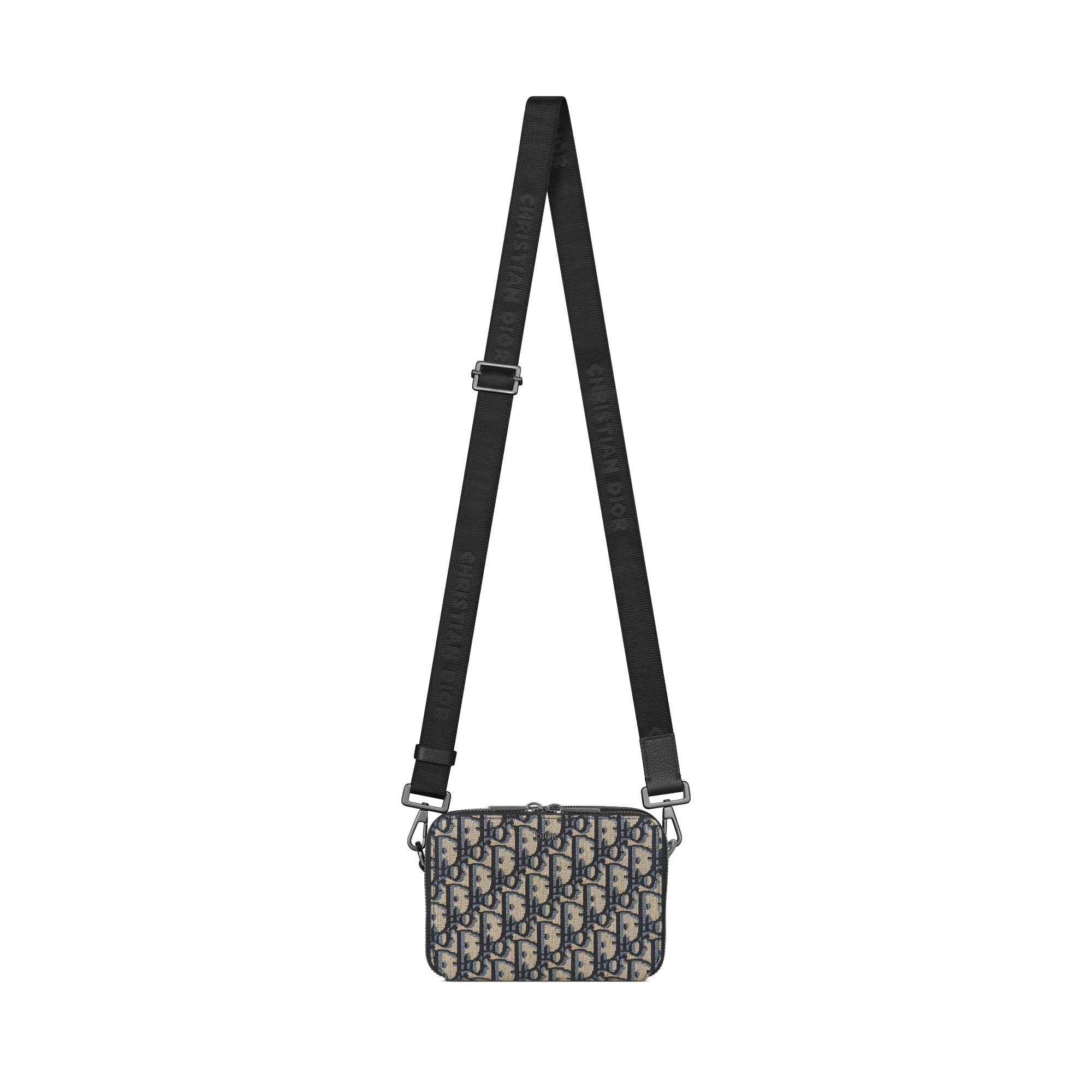 拉链手拿包（附肩带） 米色和黑色 Oblique 印花面料 E07