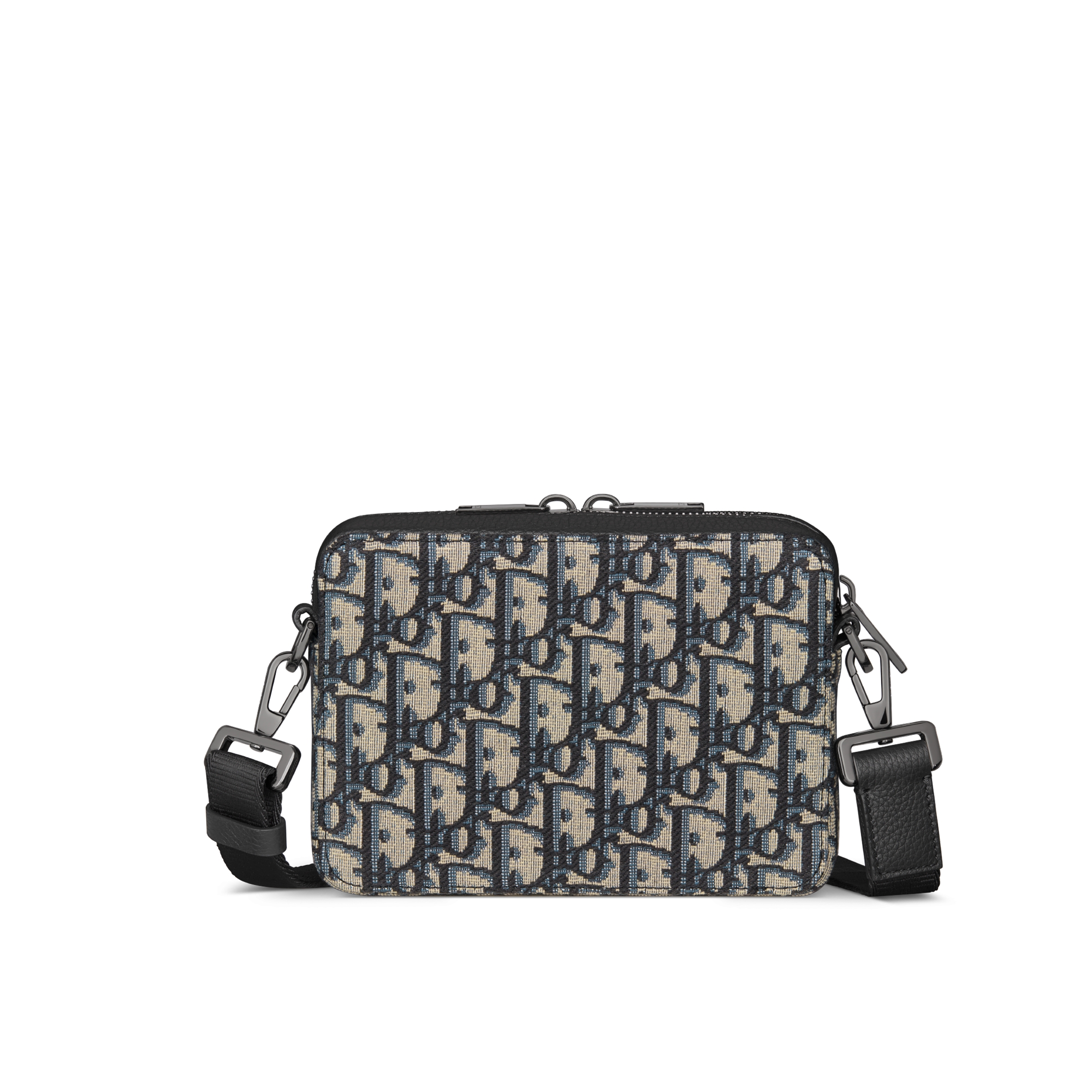 拉链手拿包（附肩带） 米色和黑色 Oblique 印花面料 E08