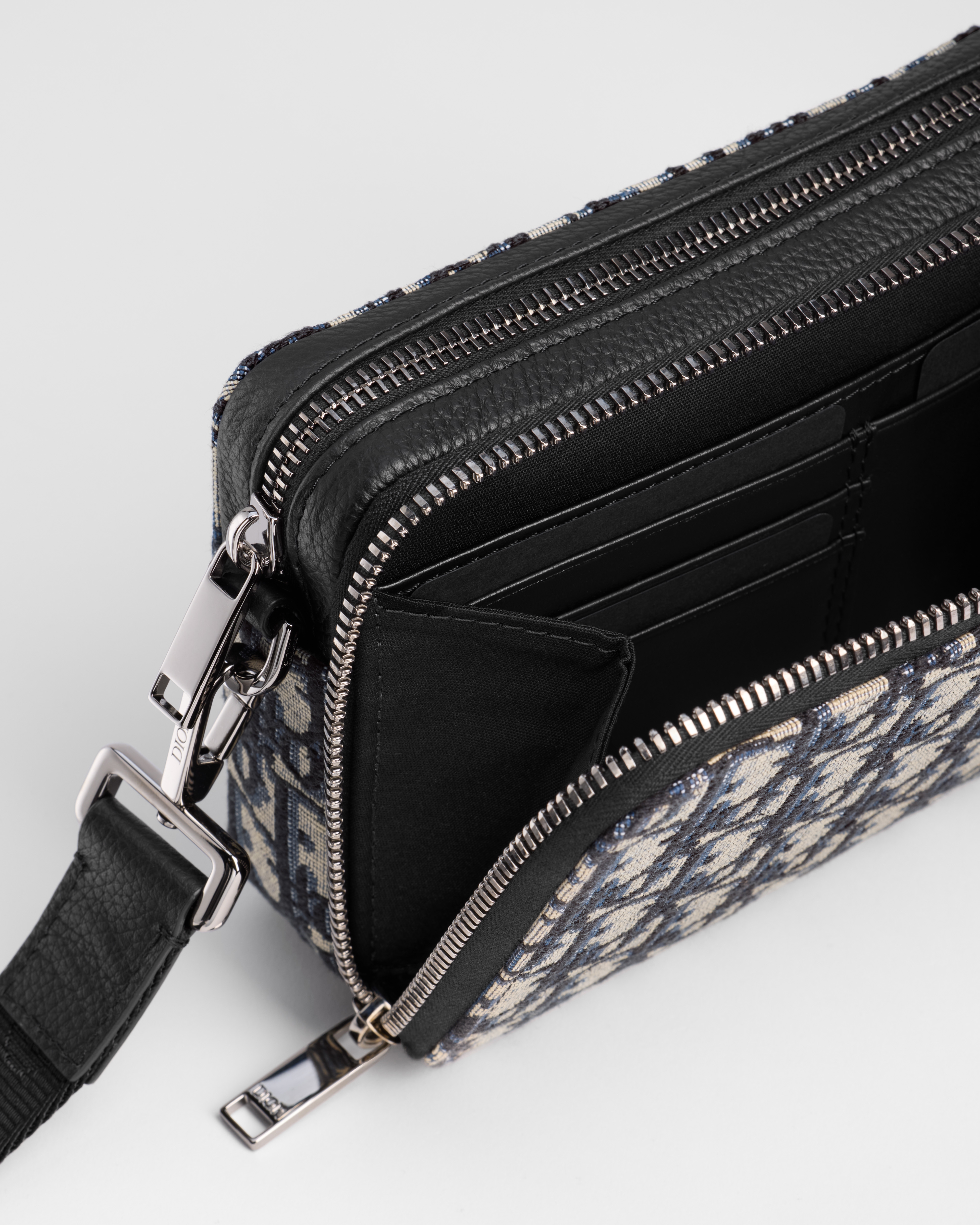 拉链手拿包（附肩带） 米色和黑色 Oblique 印花面料 E06