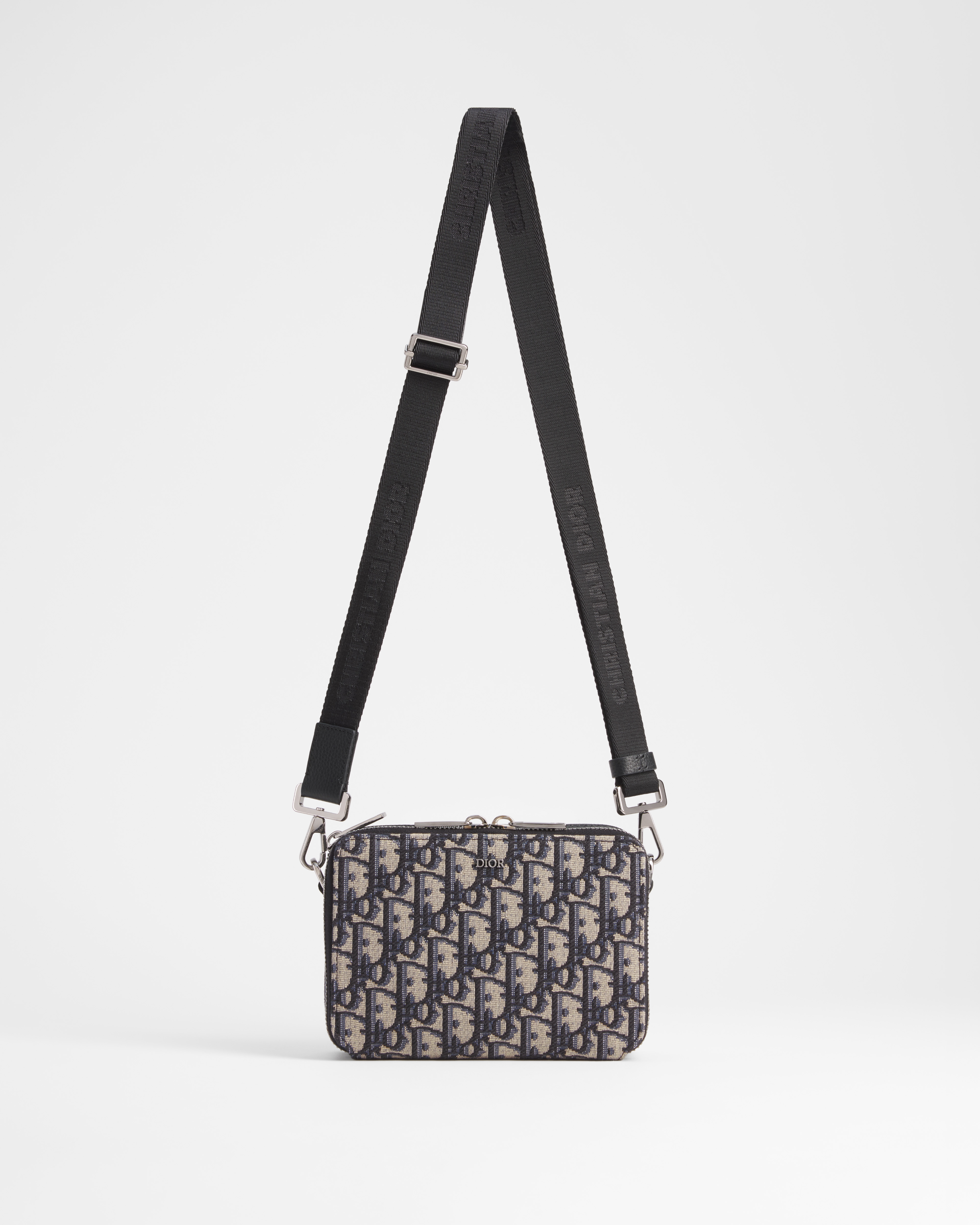 拉链手拿包（附肩带） 米色和黑色 Oblique 印花面料 E07