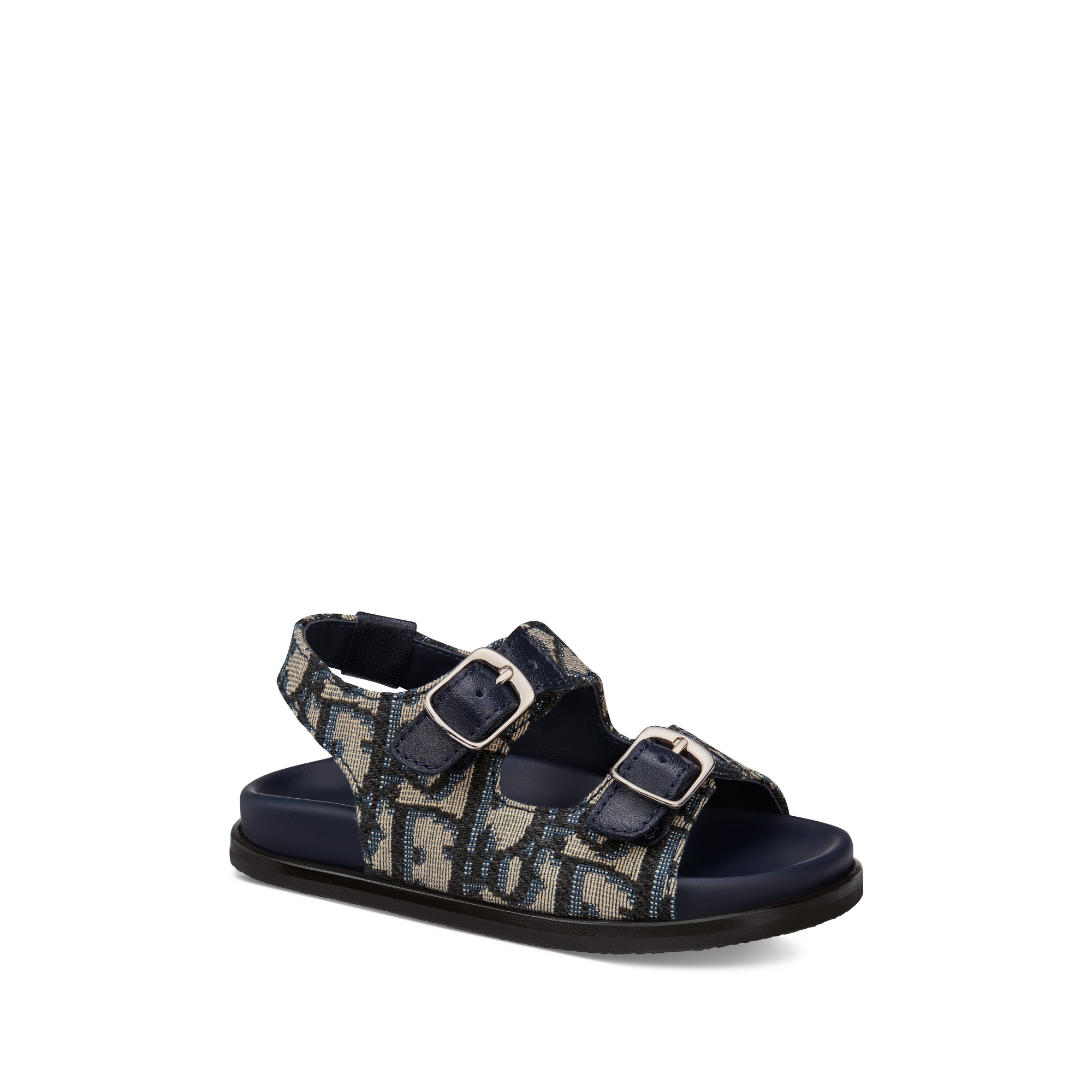 婴幼儿凉鞋 蓝色牛皮革和米色和黑色 Oblique 印花面料 E03