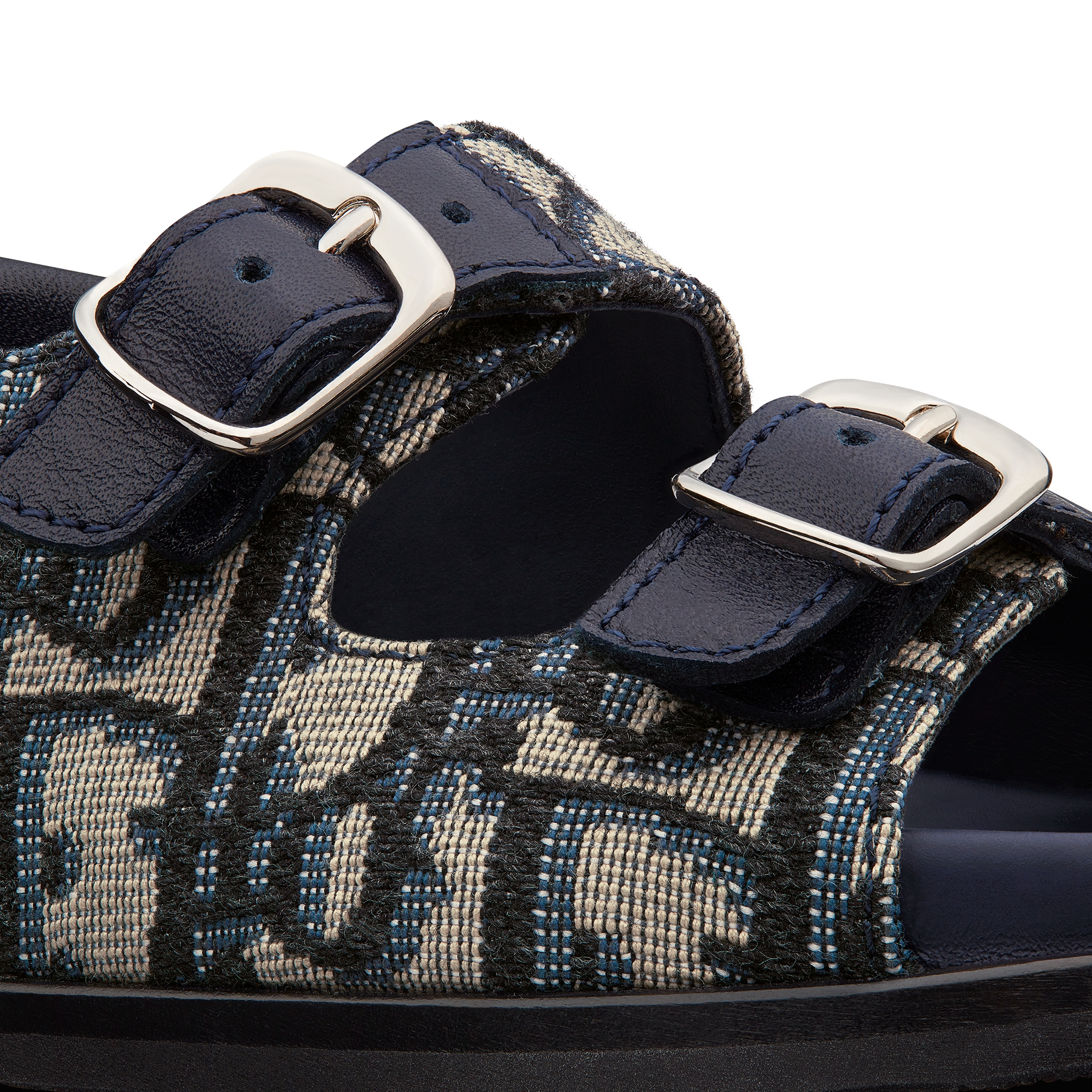 婴幼儿凉鞋 蓝色牛皮革和米色和黑色 Oblique 印花面料 E09