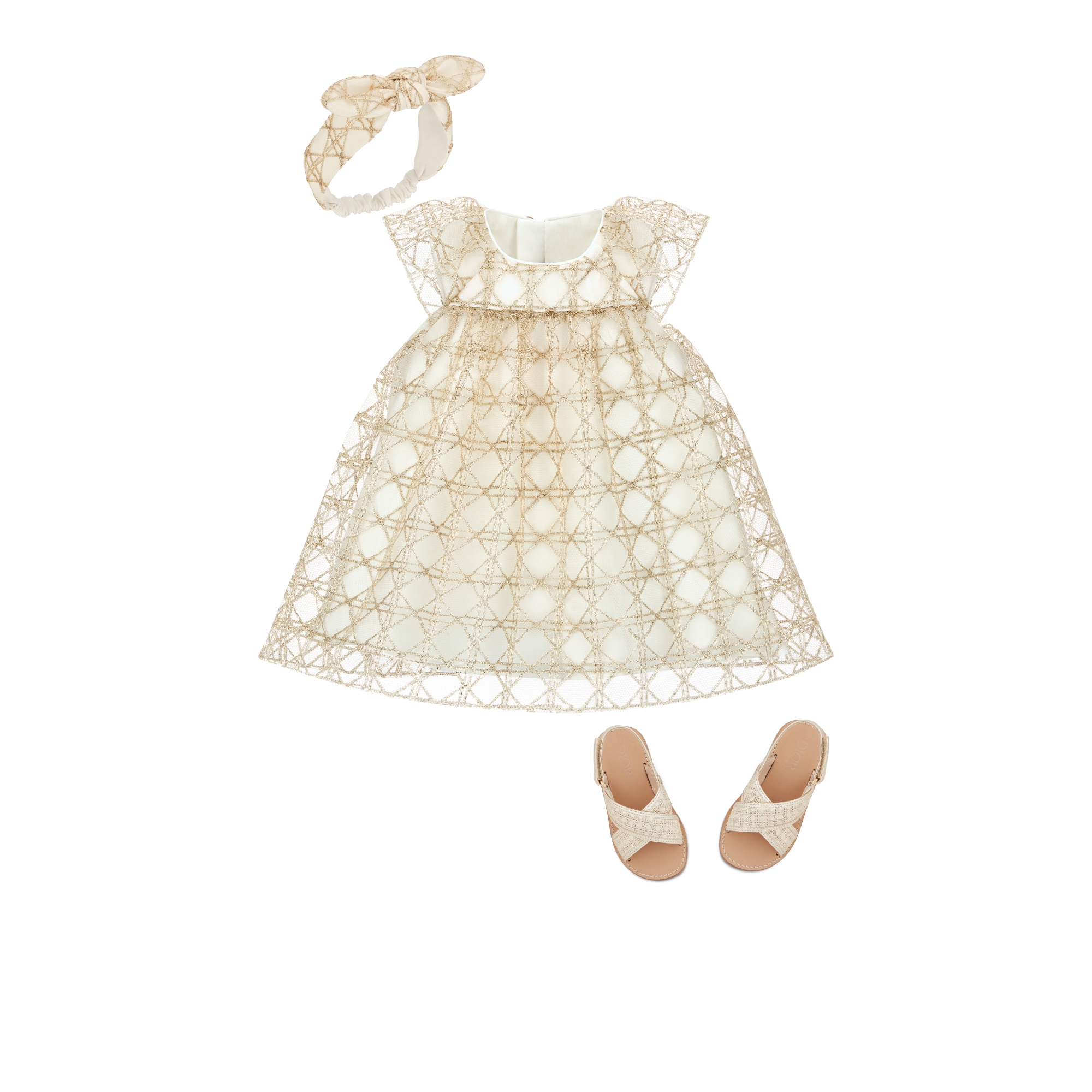 婴幼儿发带 金色调蕾丝面料藤格纹 E12