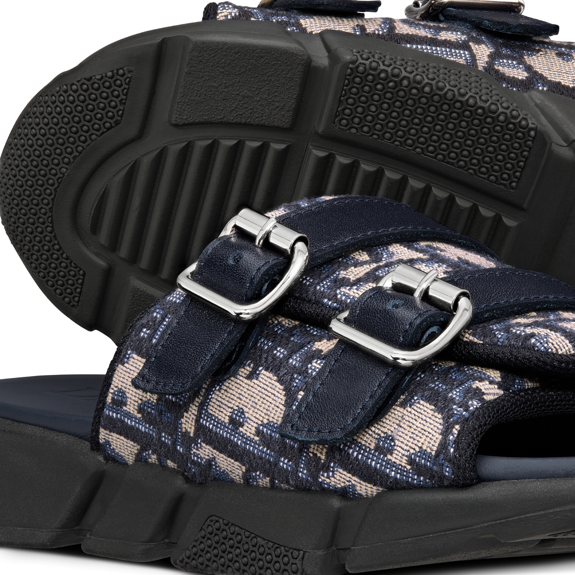 凉鞋儿童款 米色和黑色提花科技面料 Oblique 印花 E09