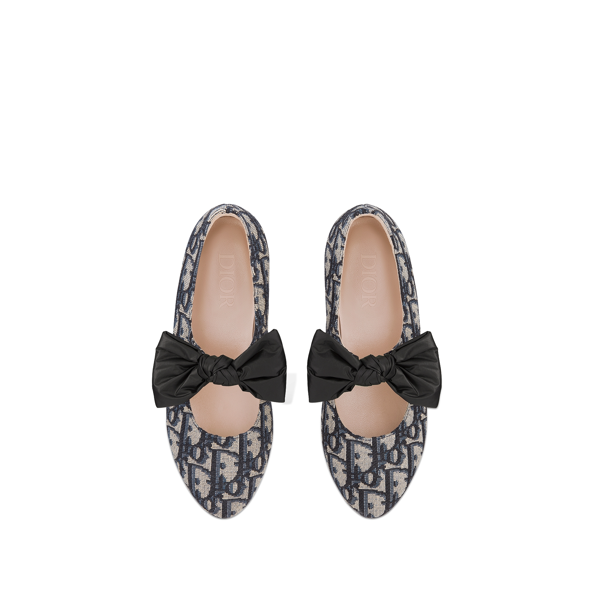 儿童芭蕾鞋 米色和黑色棉质面料 Oblique 印花 E06