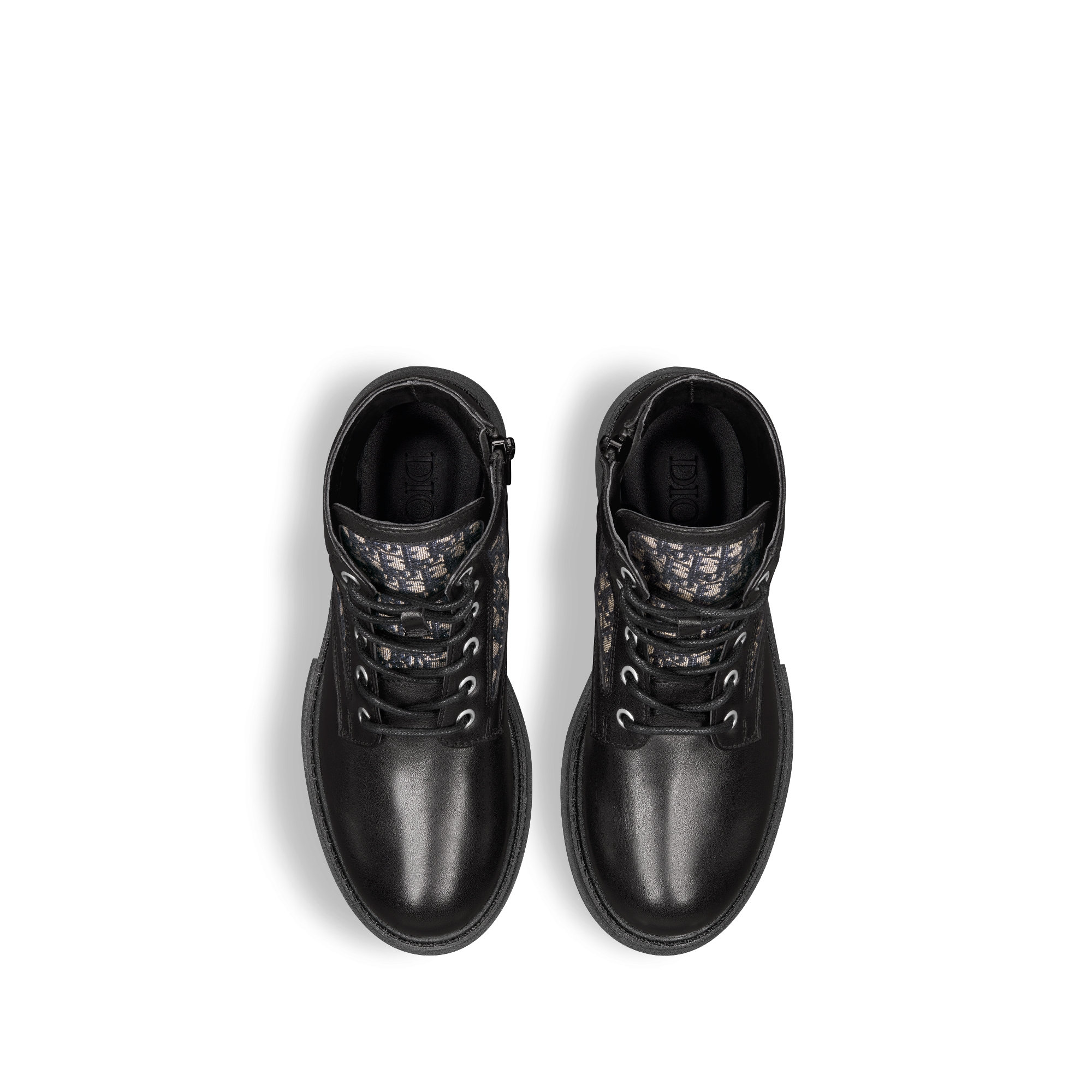 儿童 Dior Explorer 及踝靴 黑色光滑牛皮革搭配米色和黑色 Oblique 印花 E06