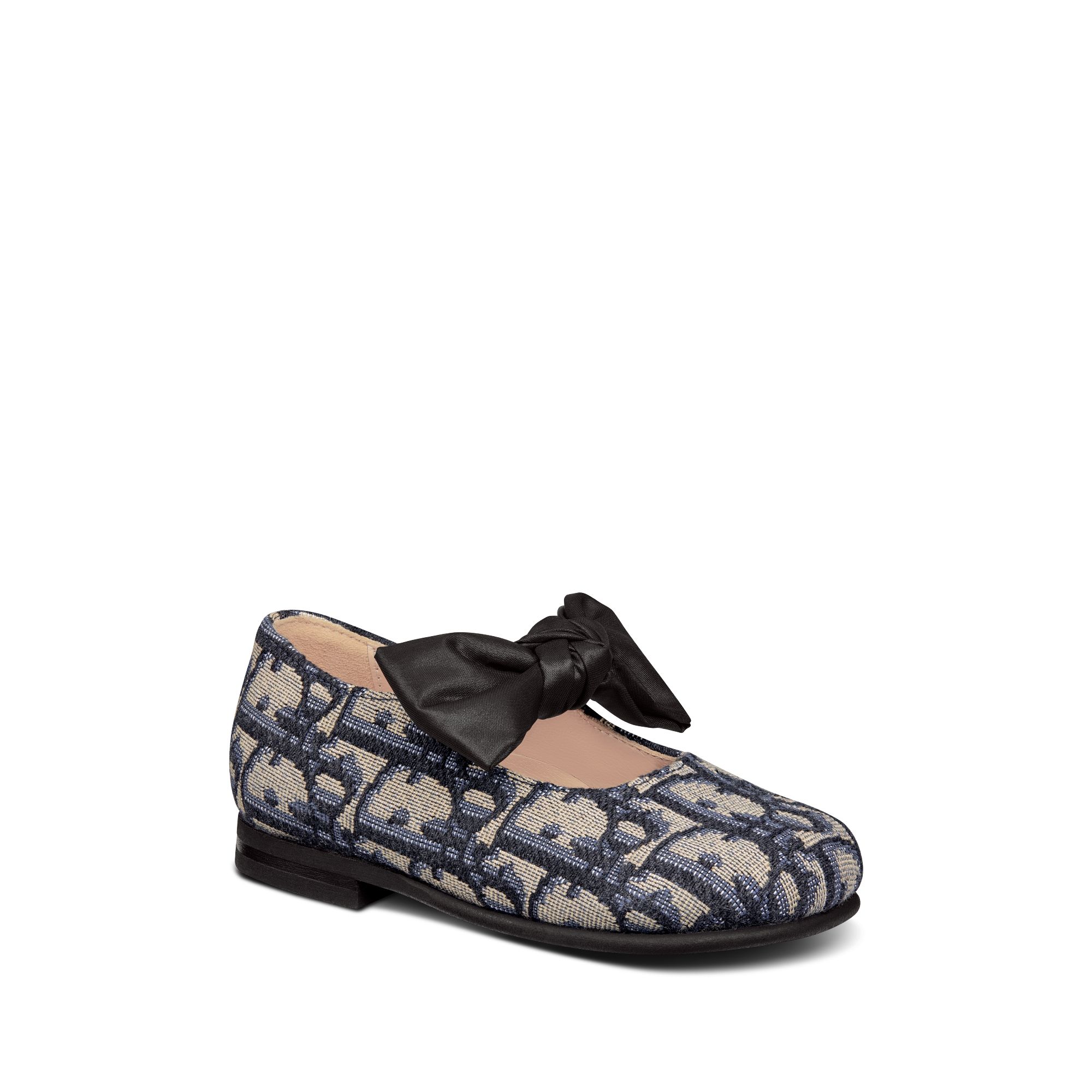 婴幼儿芭蕾鞋 米色和黑色棉质面料 Oblique 印花 E03