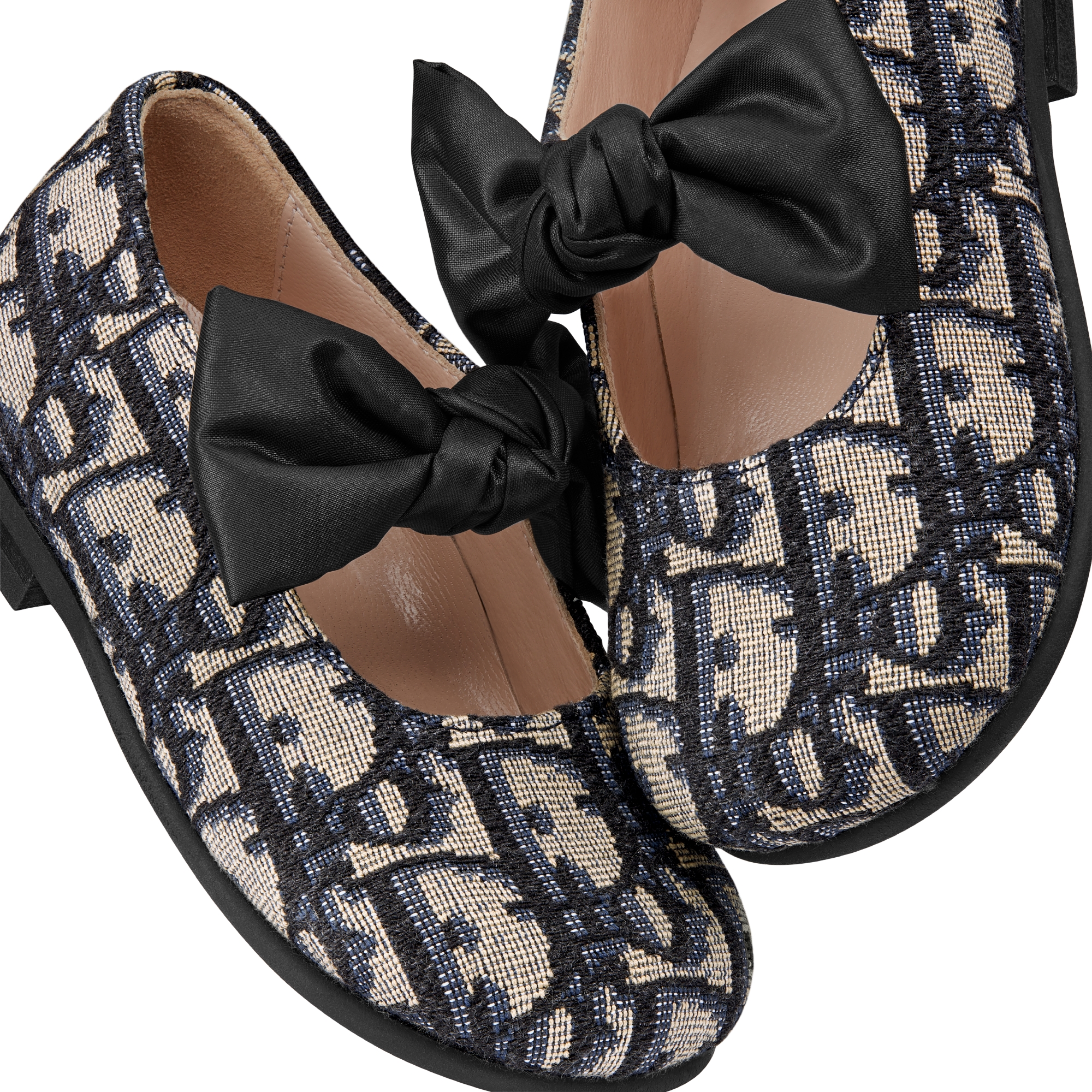 婴幼儿芭蕾鞋 米色和黑色棉质面料 Oblique 印花 E09