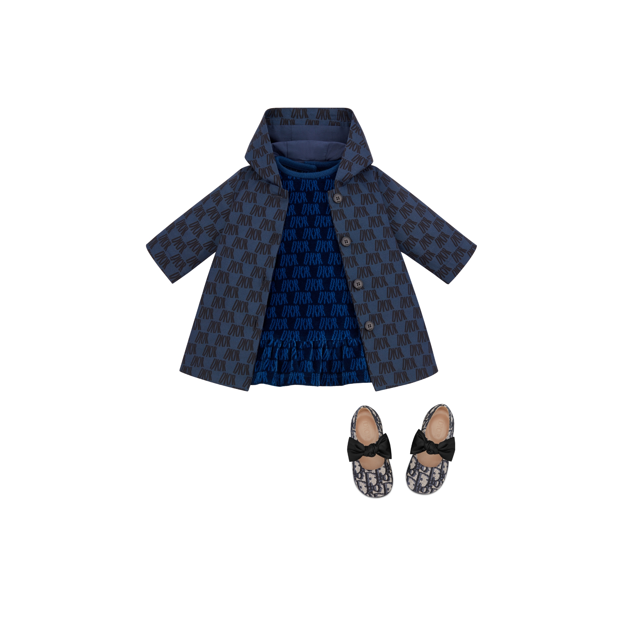 婴幼儿芭蕾鞋 米色和黑色棉质面料 Oblique 印花 E12