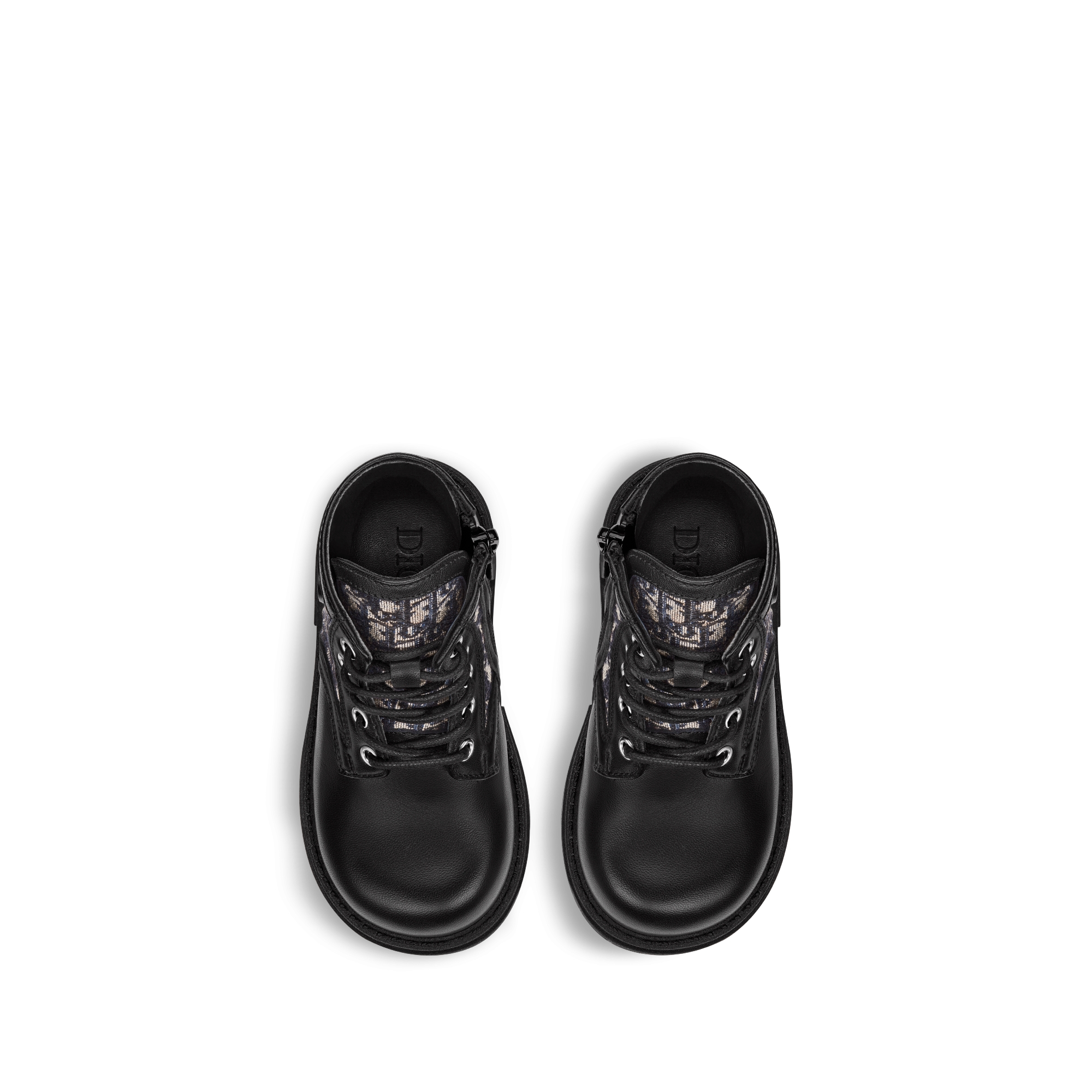 婴幼儿 Dior Explorer 及踝靴 黑色光滑牛皮革搭配米色和黑色 Oblique 印花 E06