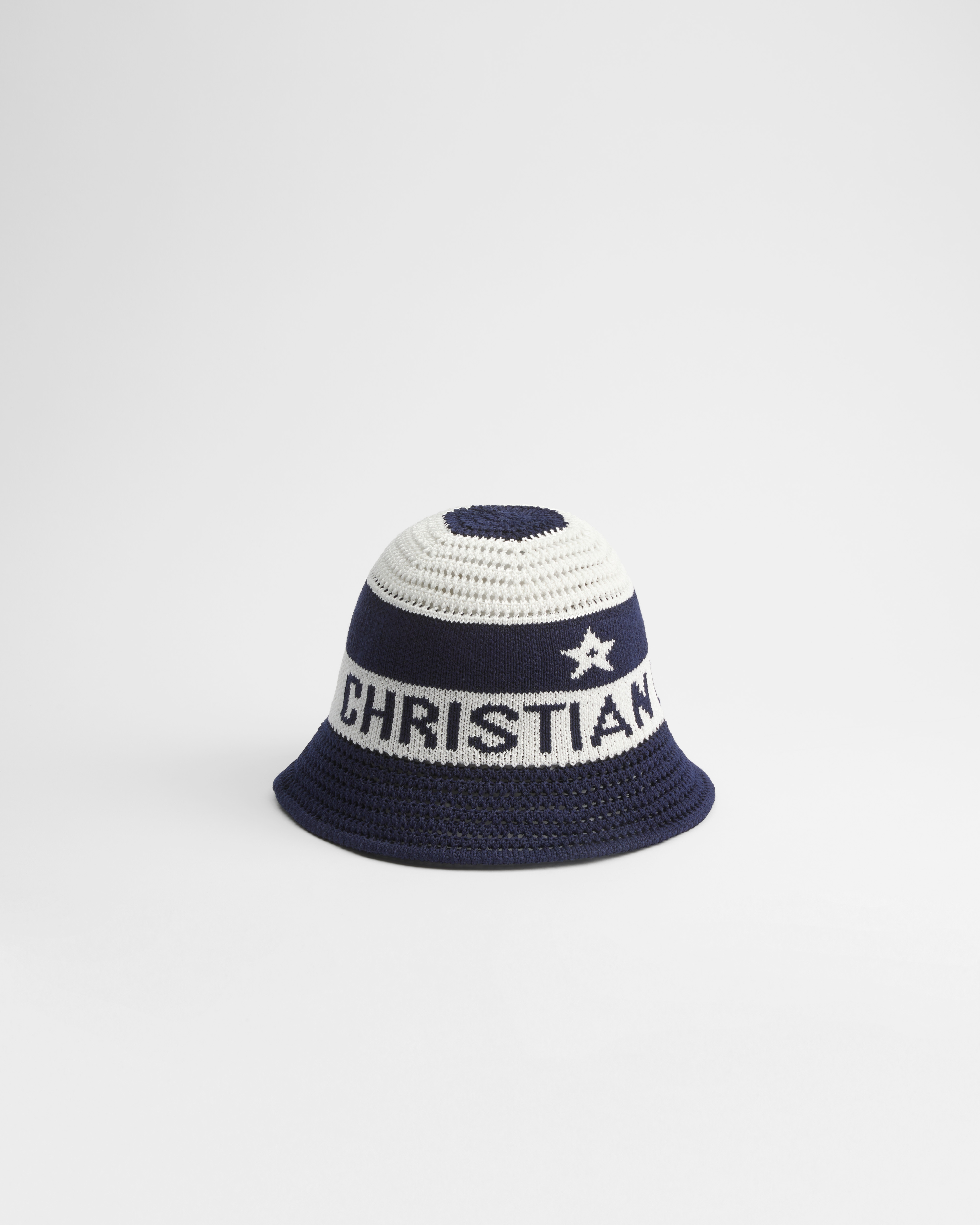 D-Tulipe 钟形女帽 蓝色和白色棉质混纺针织面料 E03