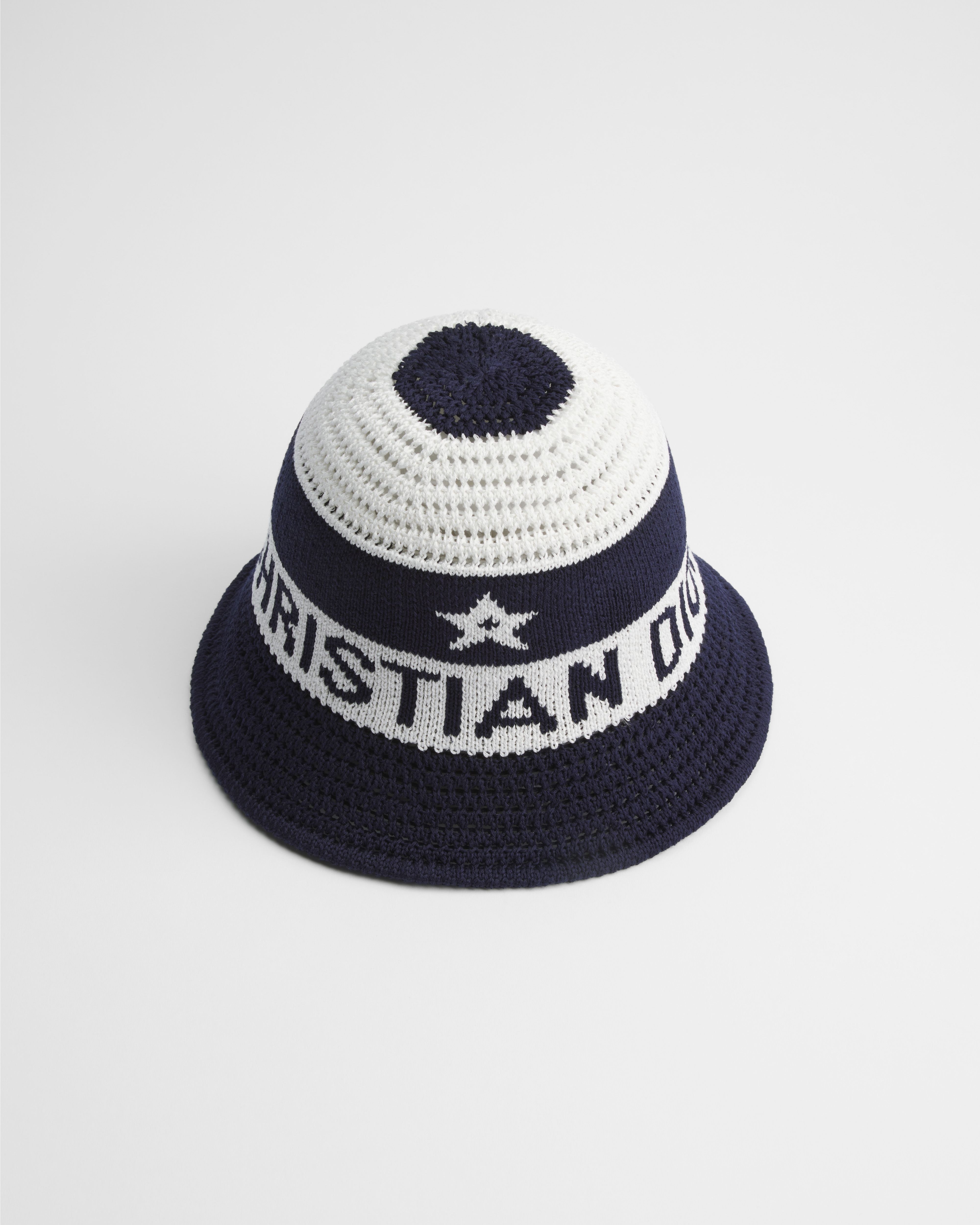 D-Tulipe 钟形女帽 蓝色和白色棉质混纺针织面料 E06