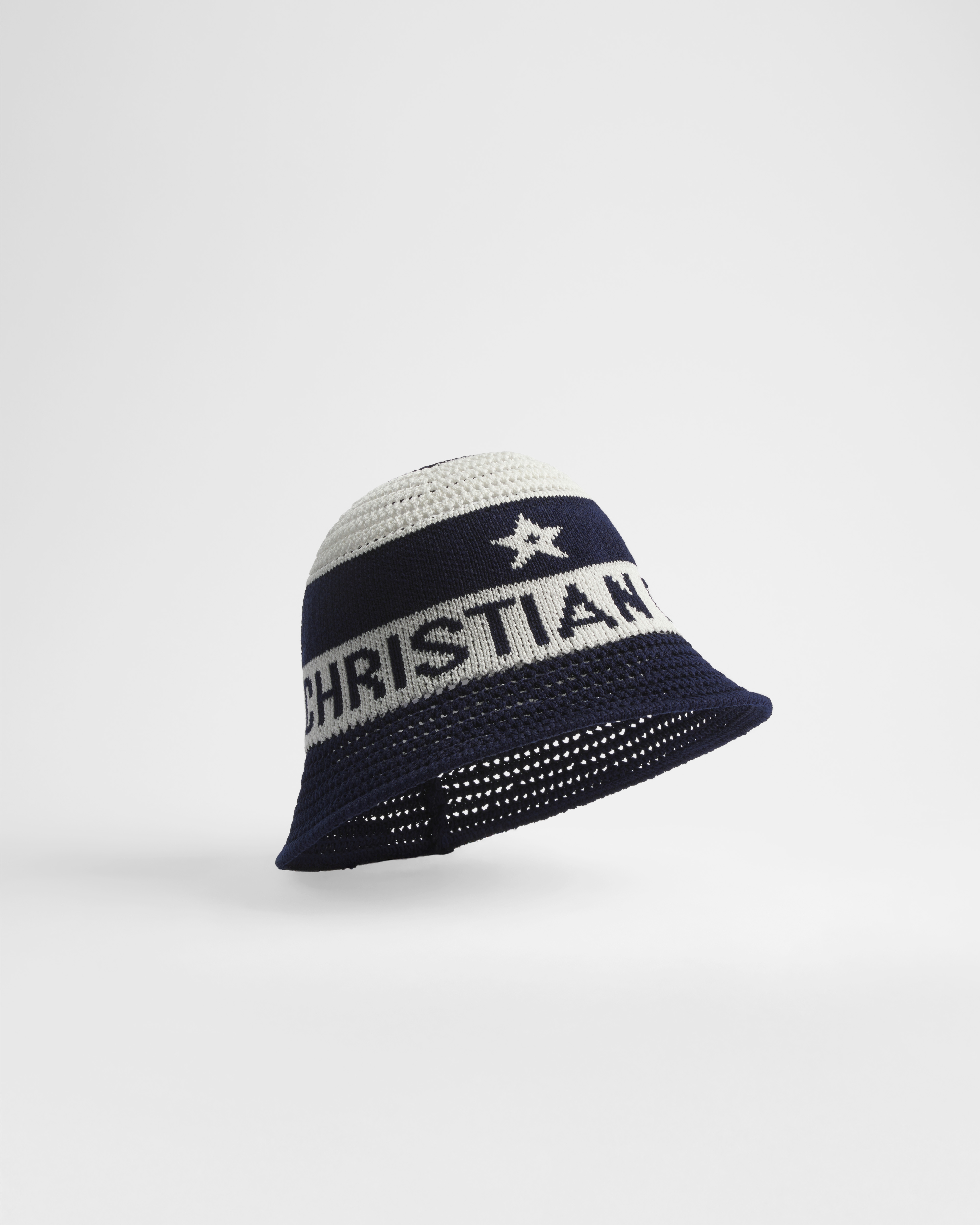 D-Tulipe 钟形女帽 蓝色和白色棉质混纺针织面料 E10