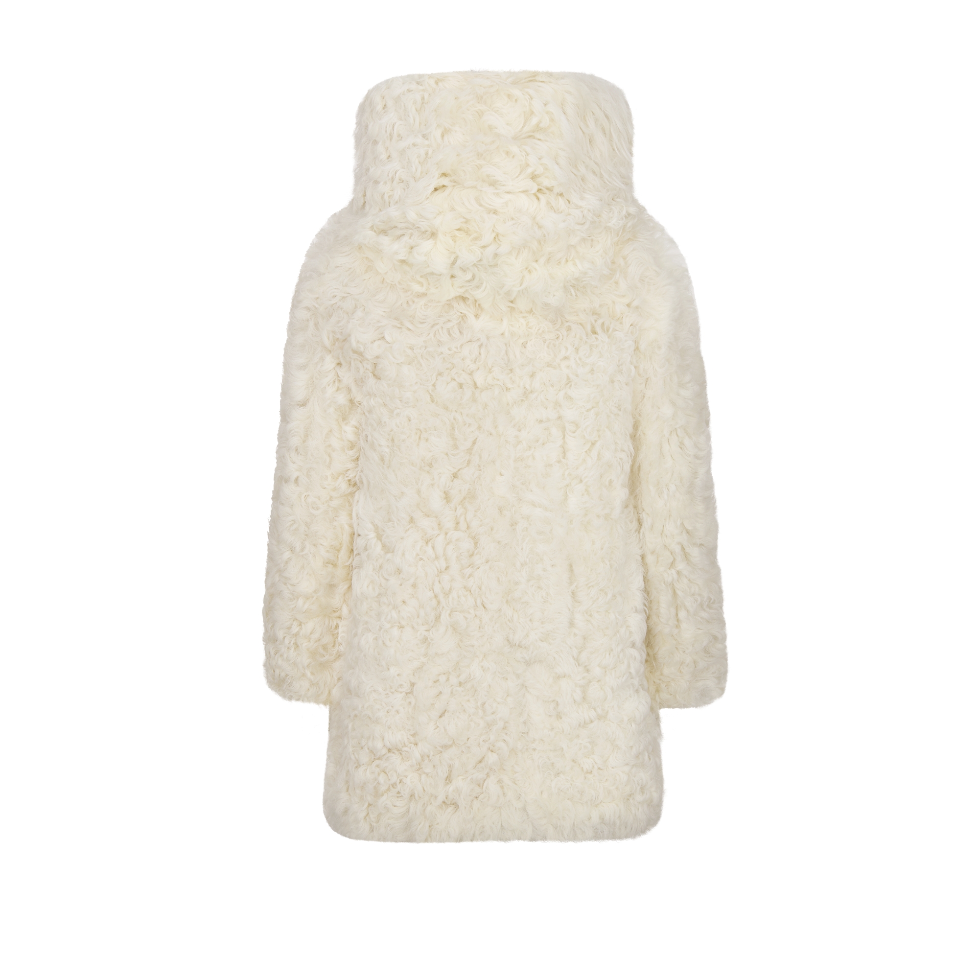 DiorAlps 连帽短款大衣 米白色羊皮革皮毛一体 Plan de Paris 图案内部 E08