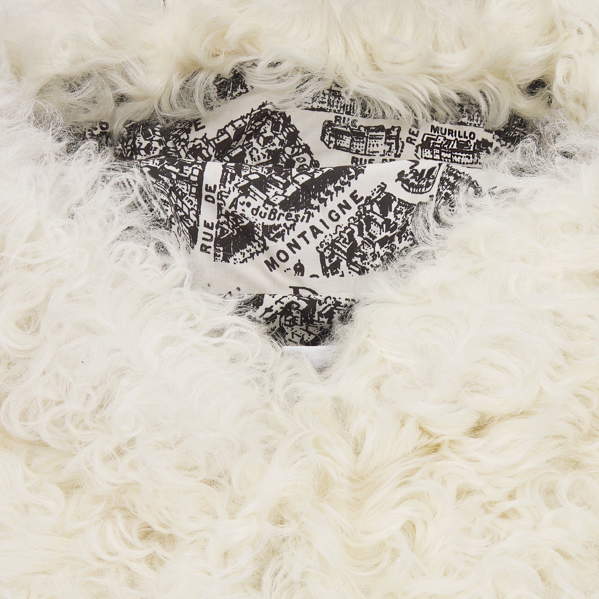 DiorAlps 连帽短款大衣 米白色羊皮革皮毛一体 Plan de Paris 图案内部 E09