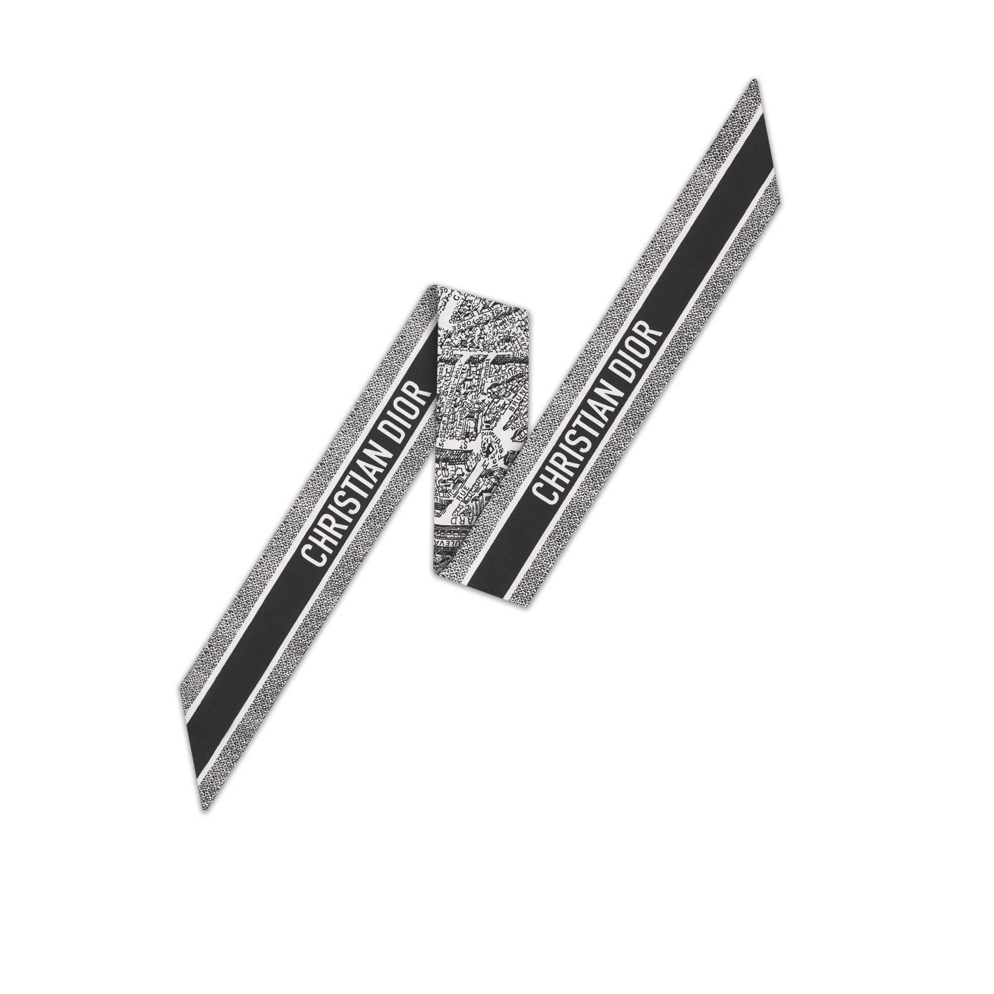 Mitzah 丝巾 白色和黑色桑蚕丝斜纹面料 Plan de Paris 印花 E08