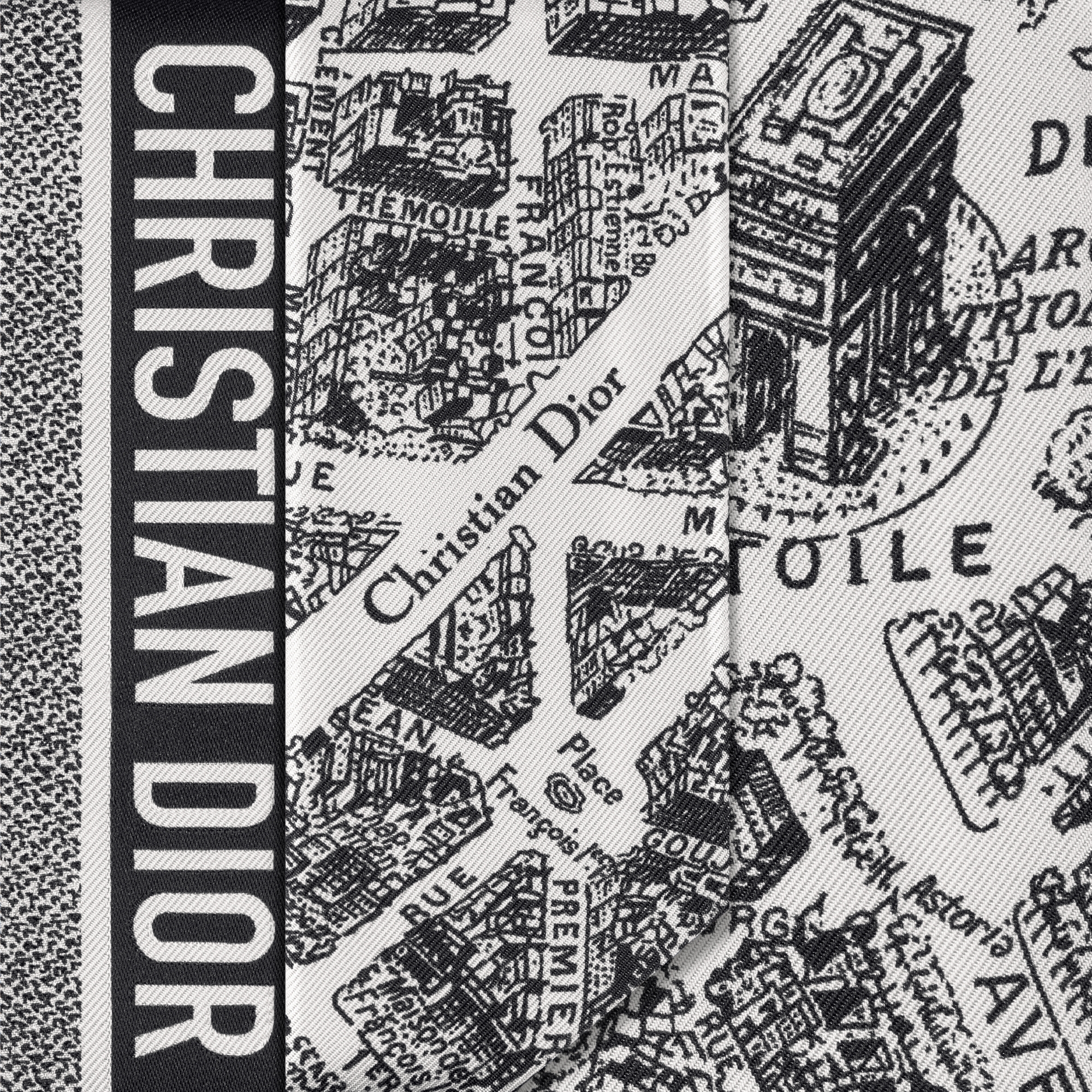 Mitzah 丝巾 白色和黑色桑蚕丝斜纹面料 Plan de Paris 印花 E09