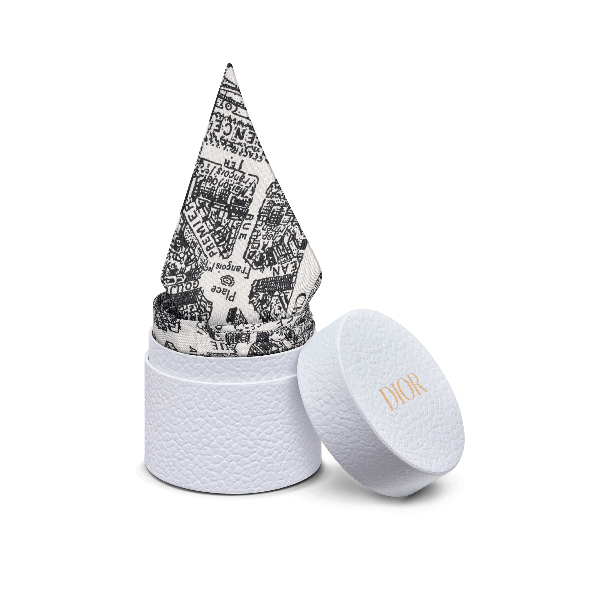 Mitzah 丝巾 白色和黑色桑蚕丝斜纹面料 Plan de Paris 印花 E10