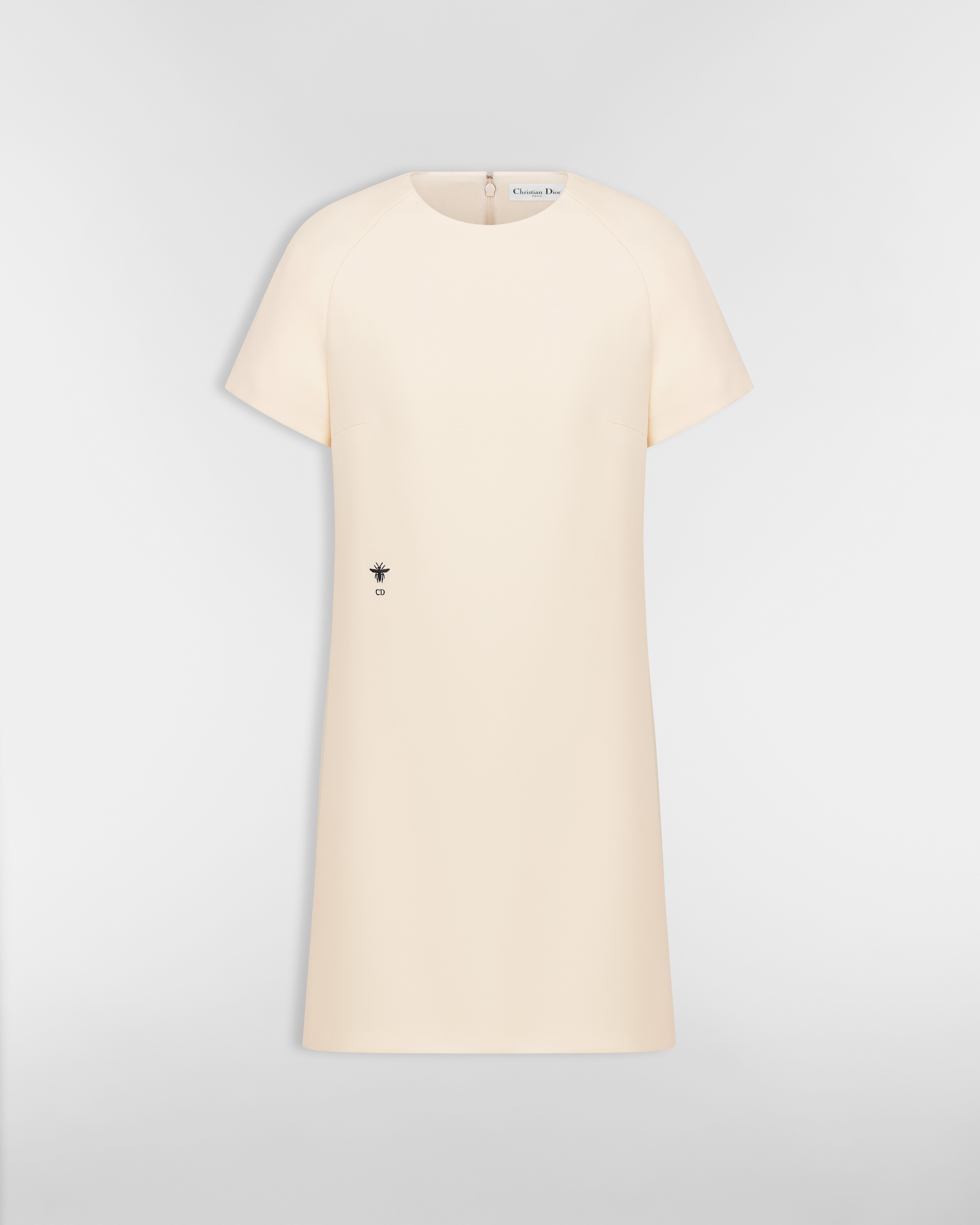 直筒连衣裙 白色绵羊毛混纺面料 E01