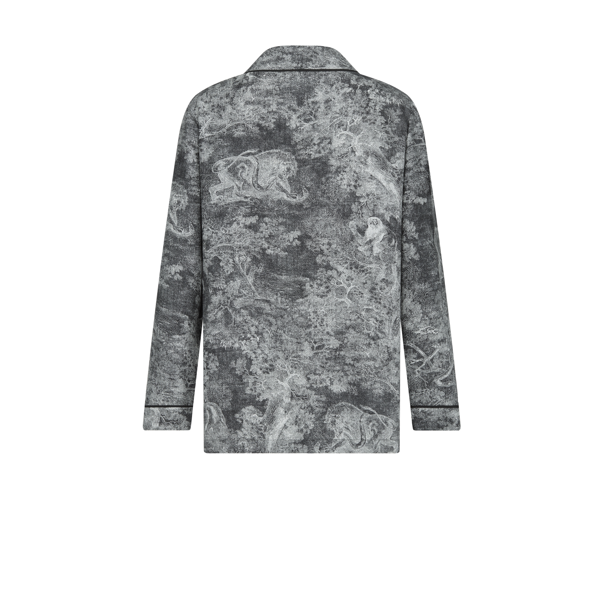 Dioriviera 衬衫 深蓝色和白色桑蚕丝斜纹面料 Sauvage 茹伊印花图案 E08