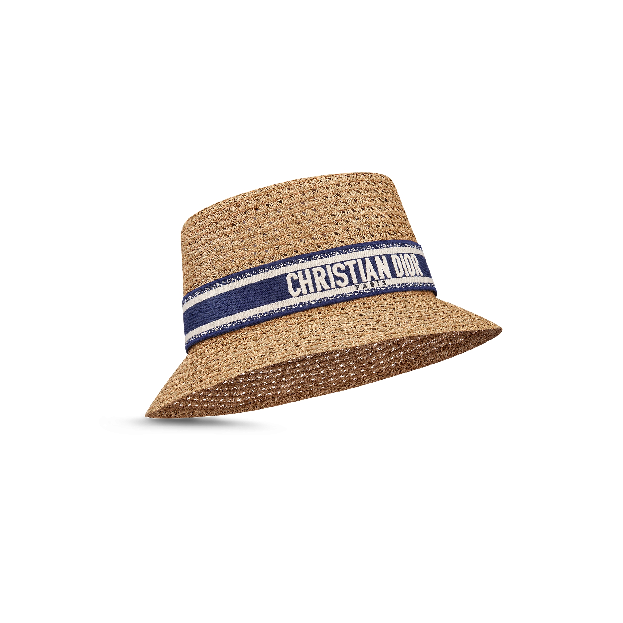 D-Bobby 窄檐帽 纸编搭配海军蓝色和米白色刺绣饰带 E03