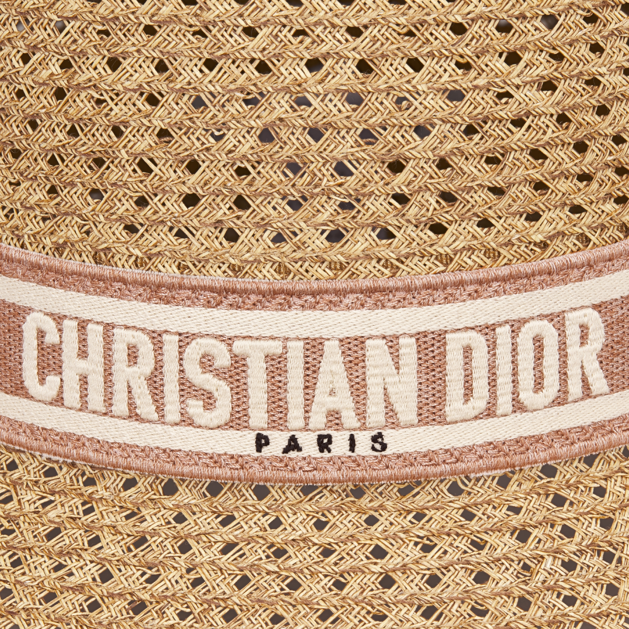 D-Bobby 窄檐帽 纸编和玫瑰粉色与白色刺绣条形图案 E09