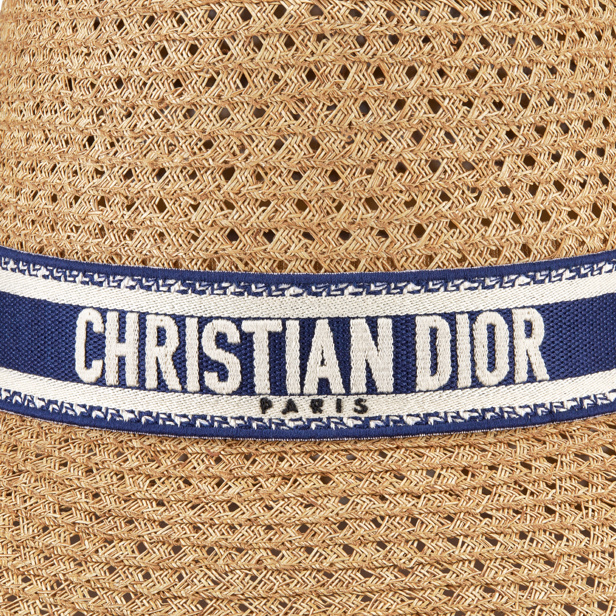 D-Bobby 宽檐帽 纸编和蓝色与白色刺绣饰带 E09