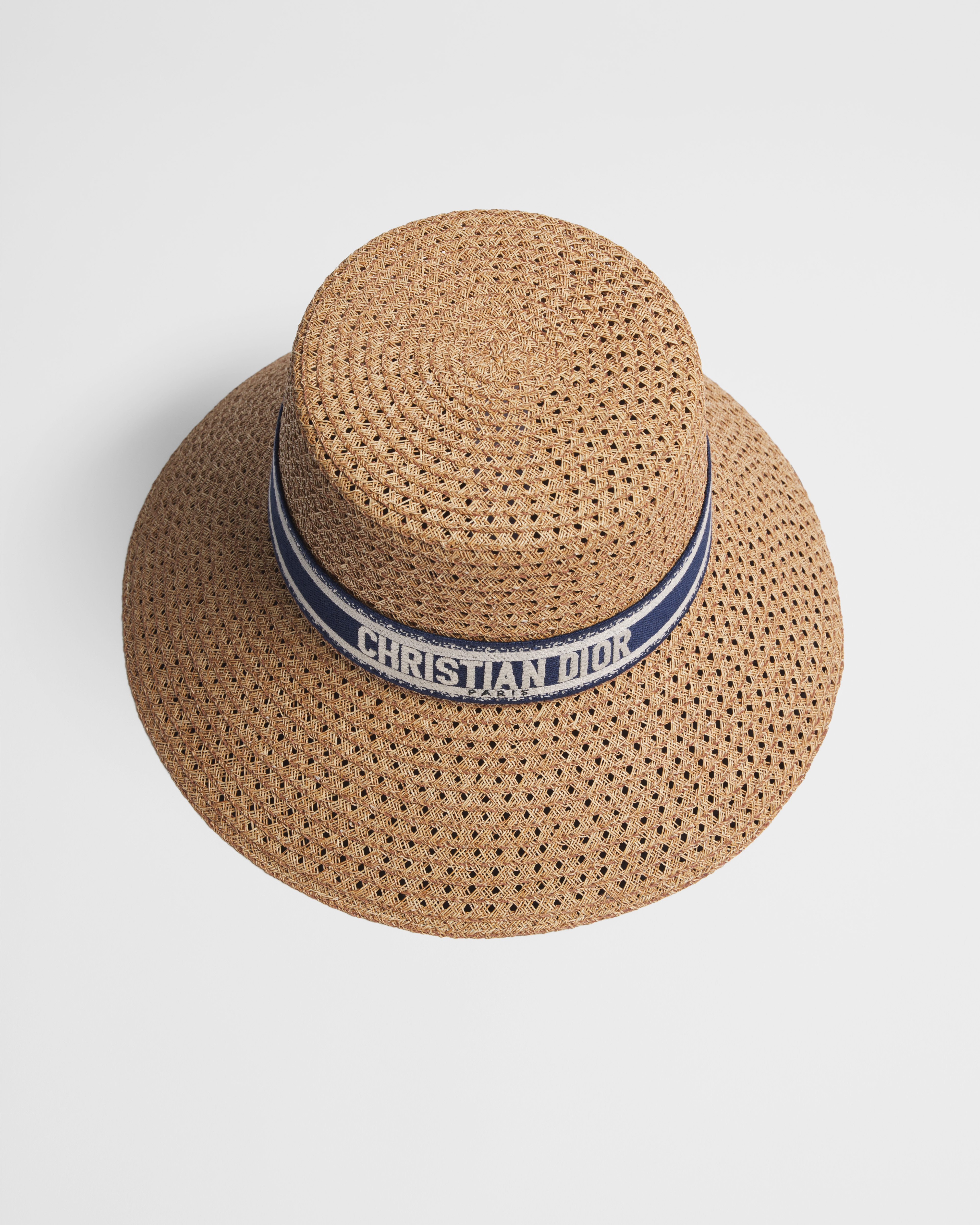 D-Bobby 宽檐帽 纸编和蓝色与白色刺绣饰带 E06