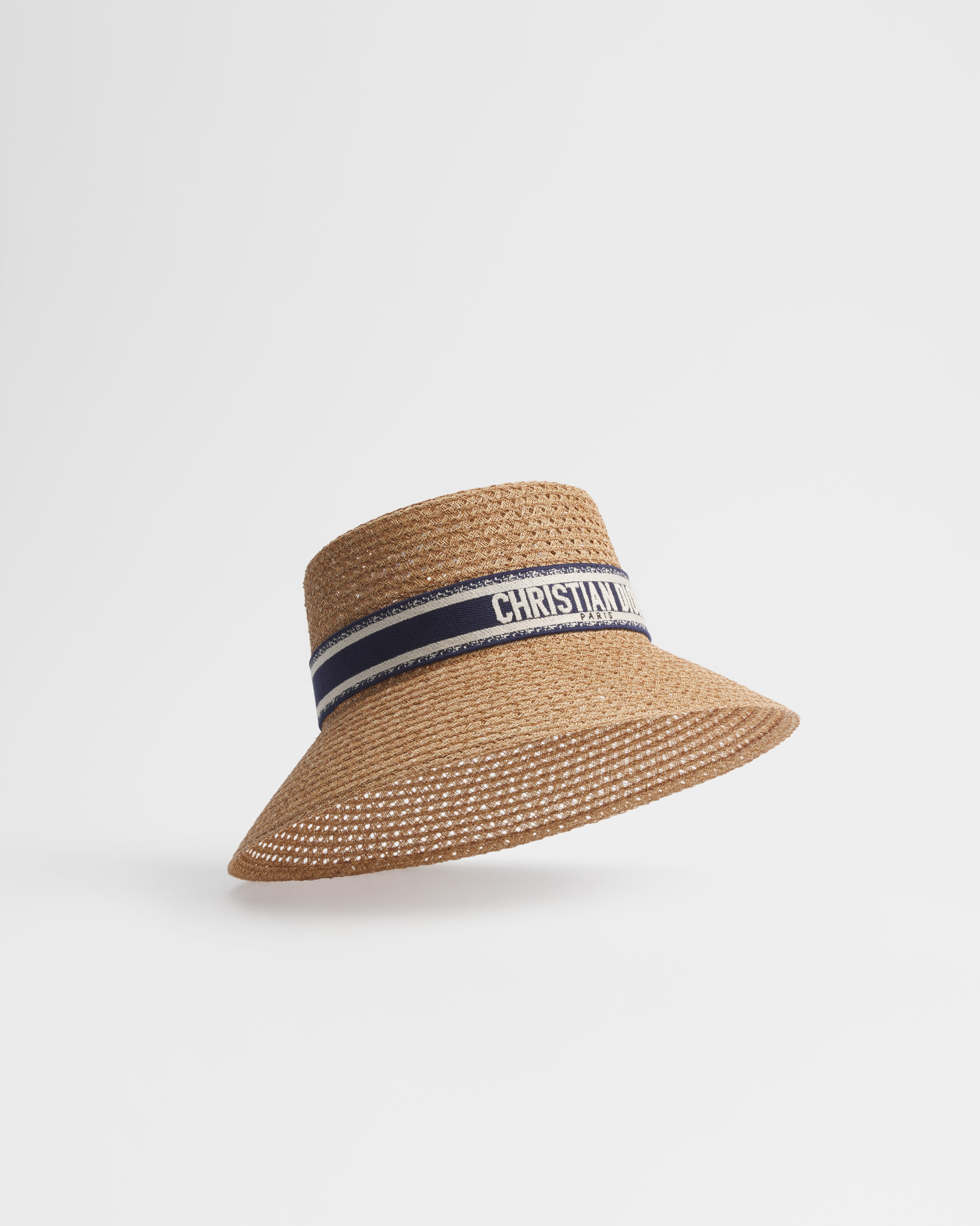 D-Bobby 宽檐帽 纸编和蓝色与白色刺绣饰带 E10