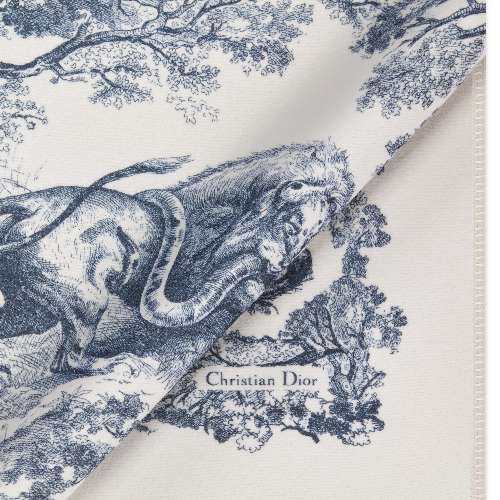 Dior 印花织毯 白色和海军蓝色绵羊毛面料 Sauvage 茹伊印花 E09