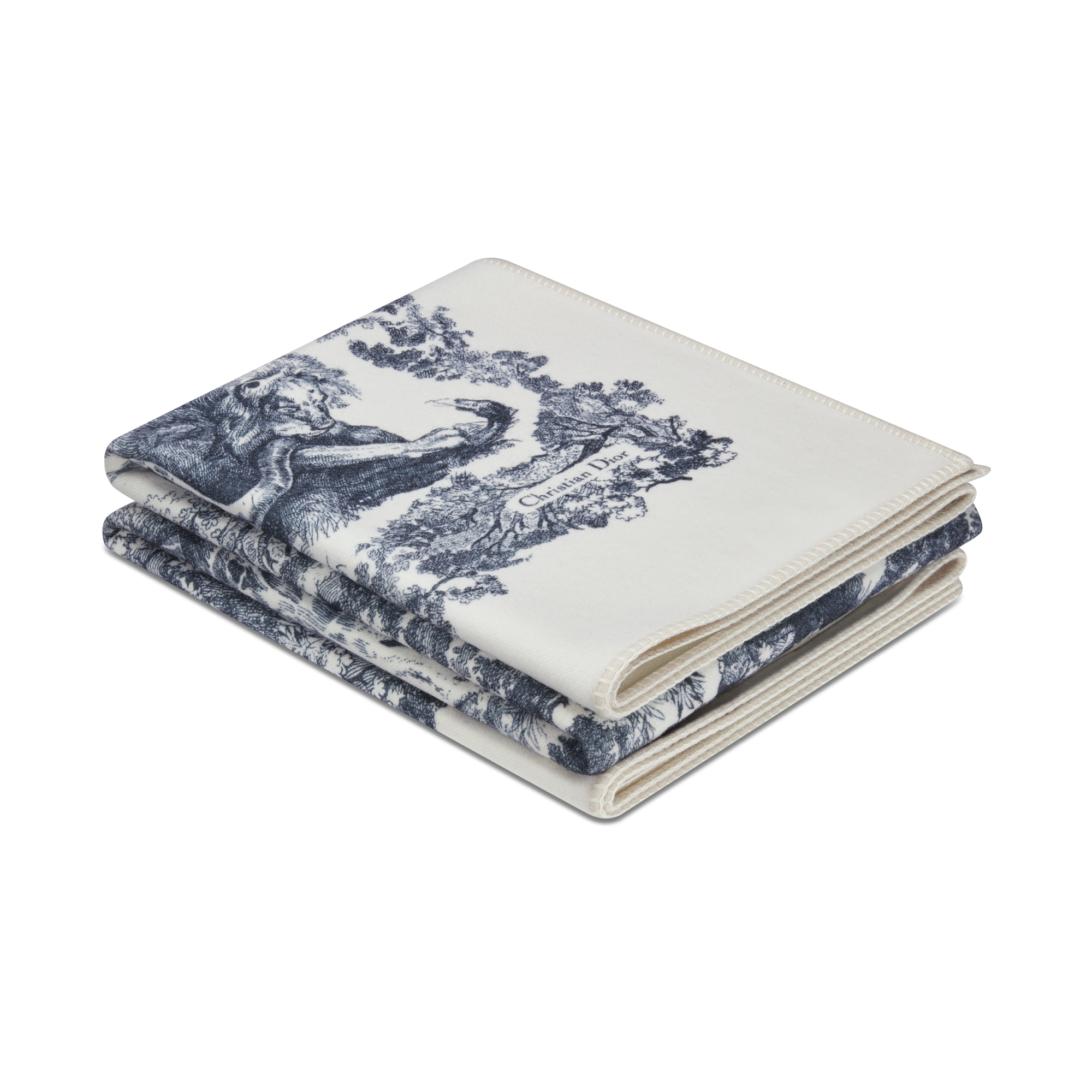 Dior 印花织毯 白色和海军蓝色绵羊毛面料 Sauvage 茹伊印花 E10