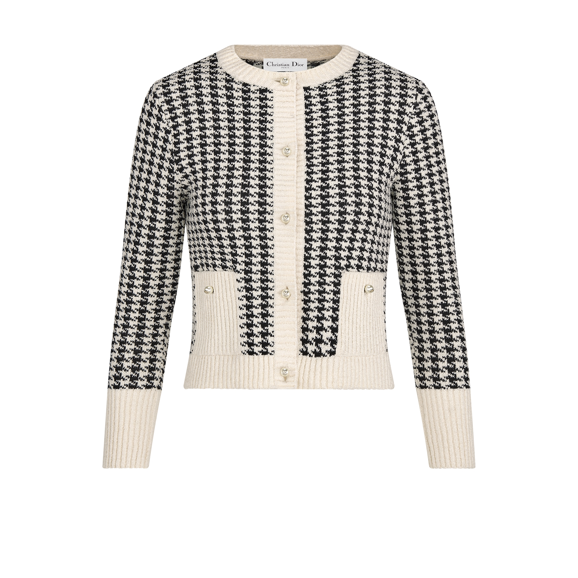 两件套 黑色和白色棉质混纺针织科技面料千鸟格纹图案 E12