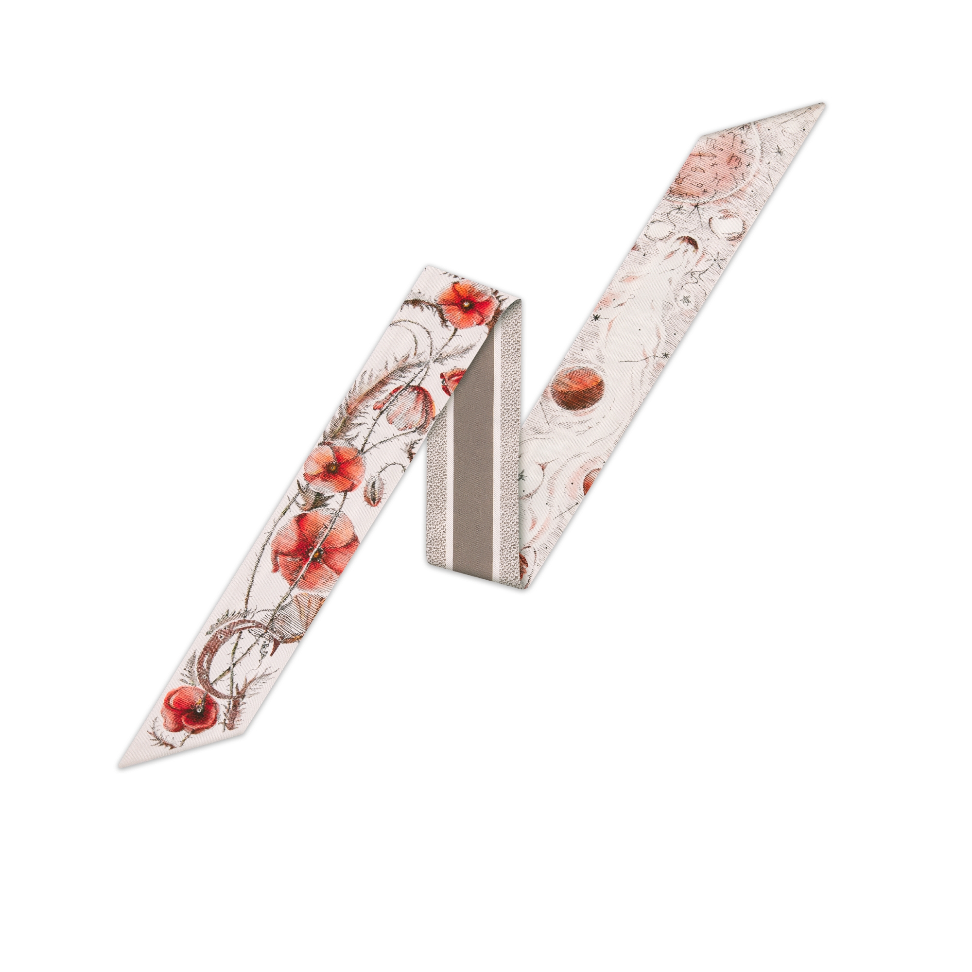 ABCDior Mitzah 丝巾 象牙色桑蚕丝斜纹面料多色 C Coquelicot - Comète 图案印花 E01