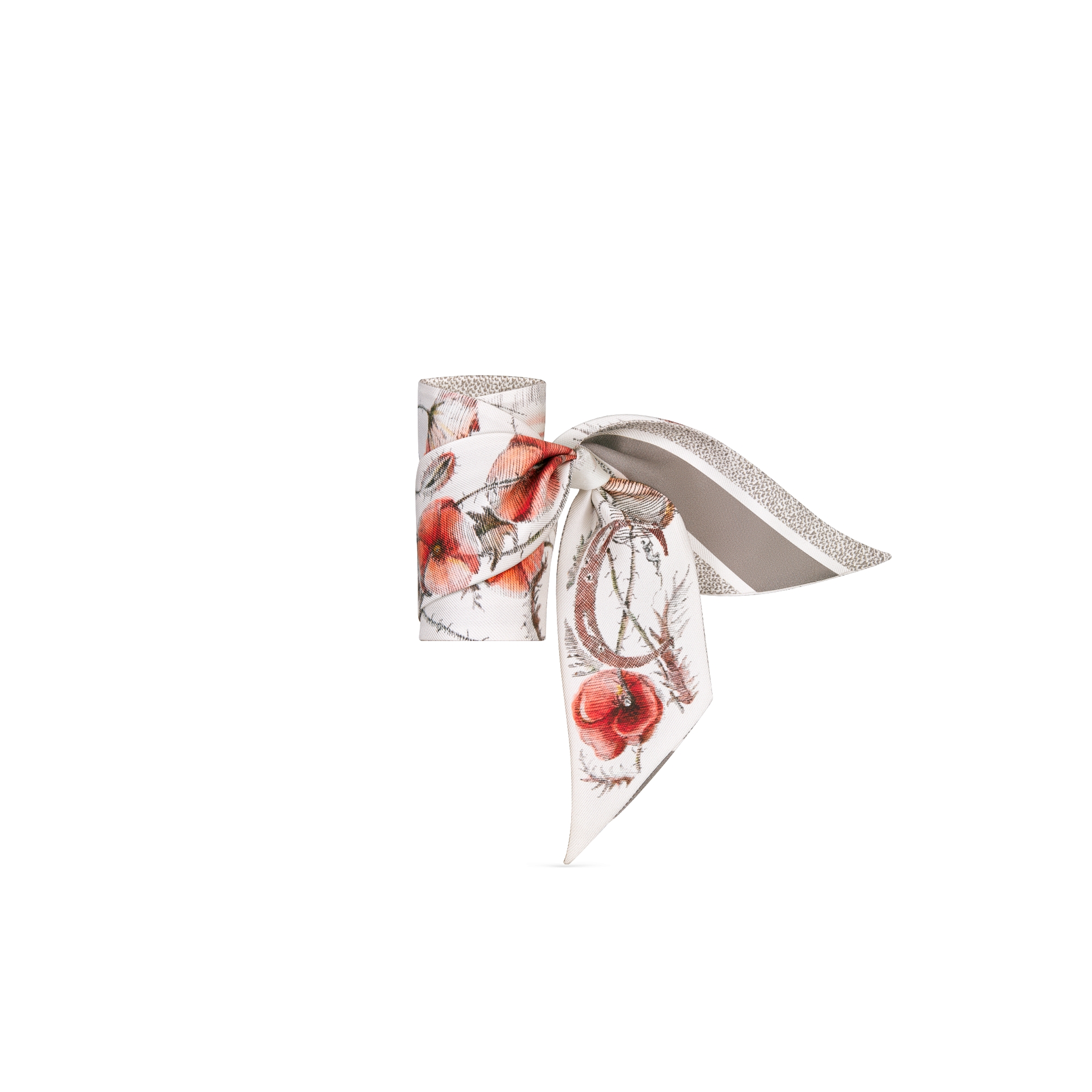 ABCDior Mitzah 丝巾 象牙色桑蚕丝斜纹面料多色 C Coquelicot - Comète 图案印花 E03