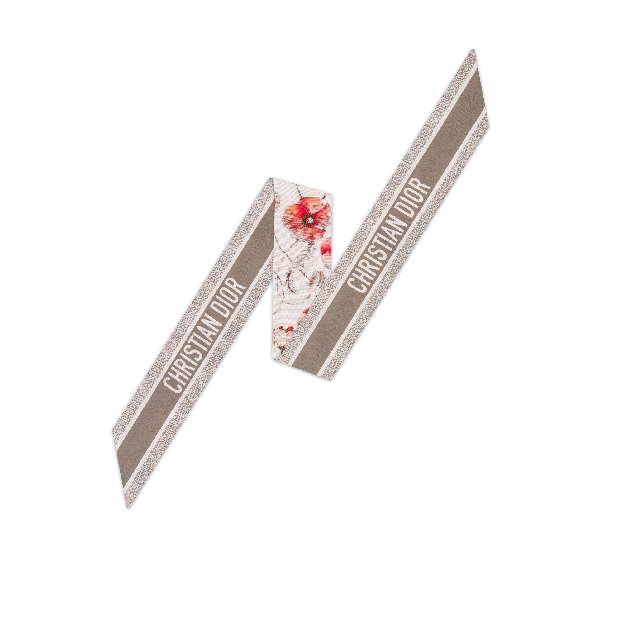 ABCDior Mitzah 丝巾 象牙色桑蚕丝斜纹面料多色 C Coquelicot - Comète 图案印花 E08