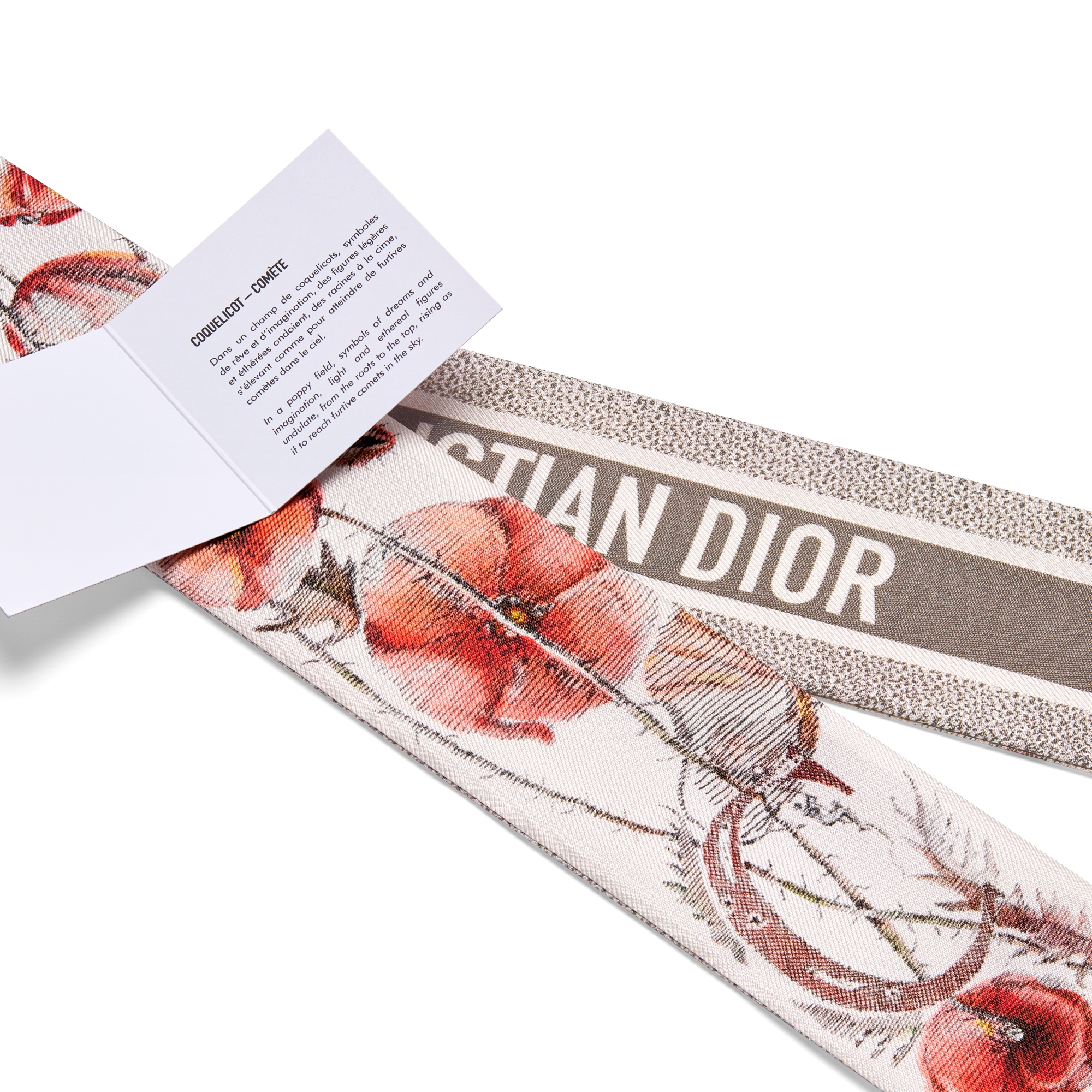 ABCDior Mitzah 丝巾 象牙色桑蚕丝斜纹面料多色 C Coquelicot - Comète 图案印花 E09